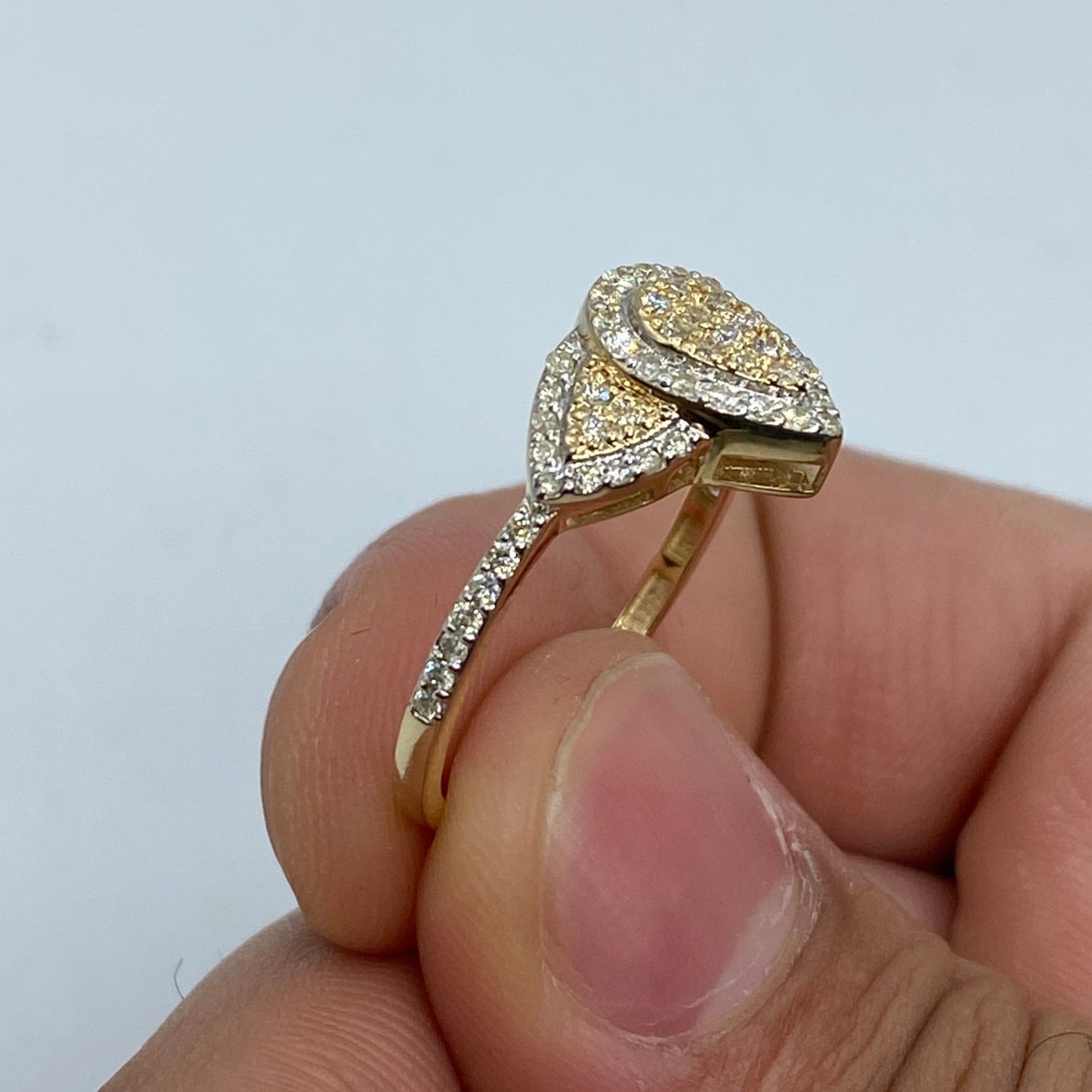 14K Tri-stone Pear Shape Diamond Engagement Ring