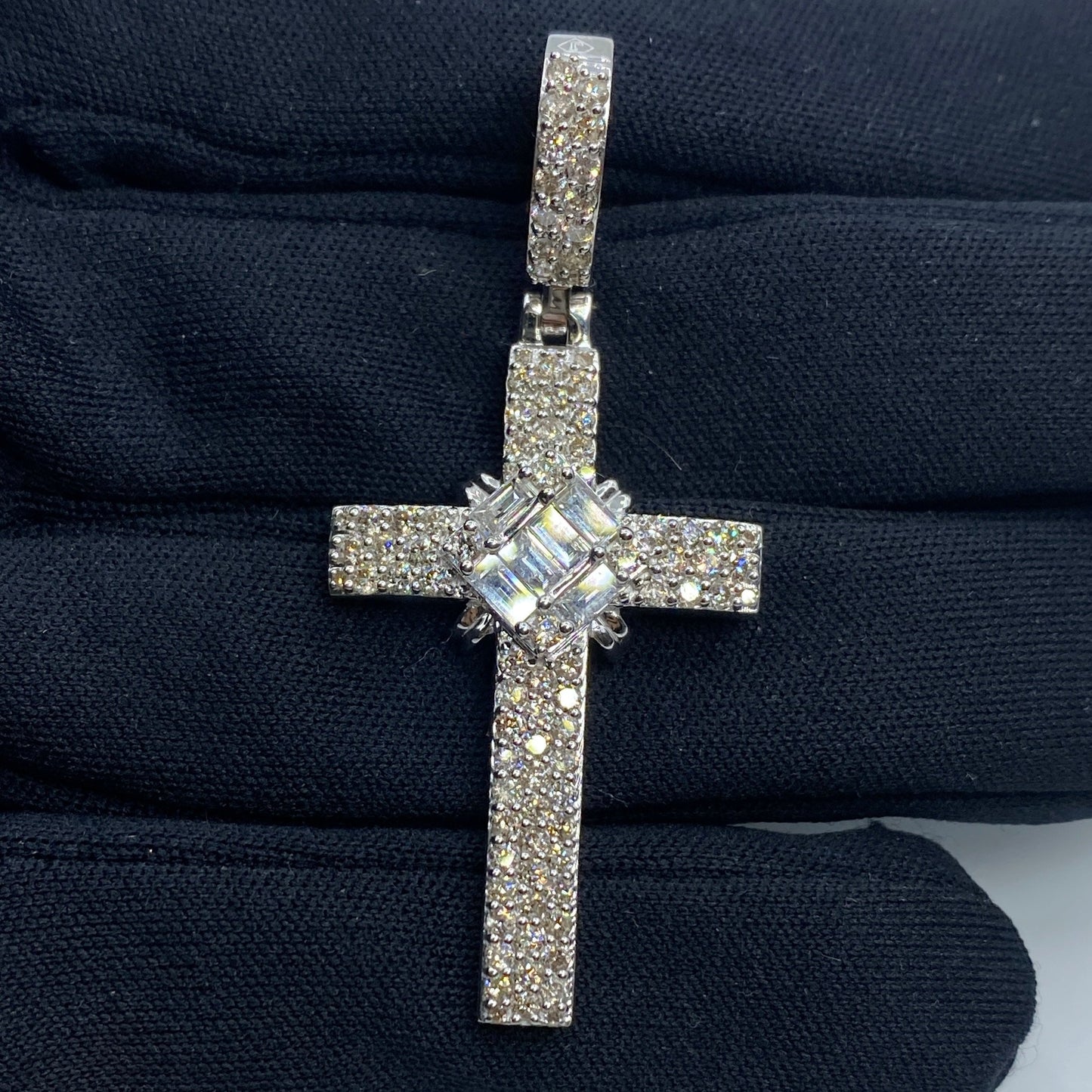 10K Cross Diamond Baguette Pendant