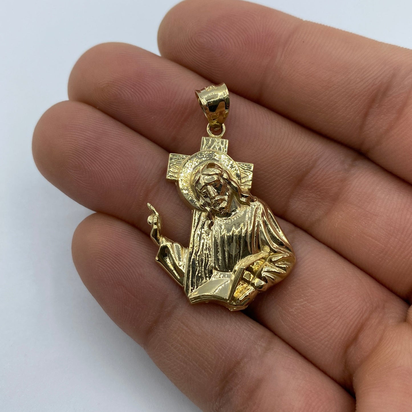 14K Jesus Carrying Cross Pendant 1.5"