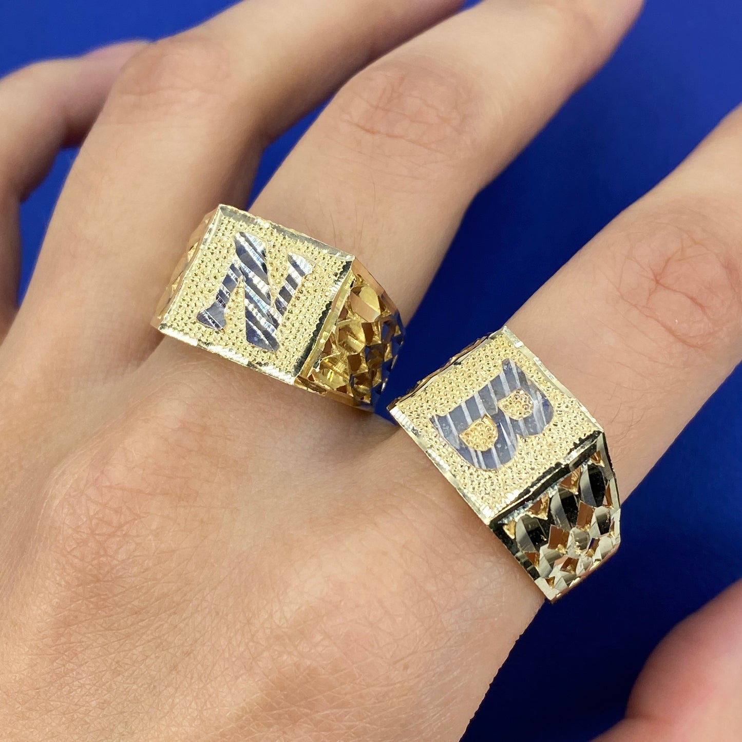 10K Initial Letter Square Block Ring