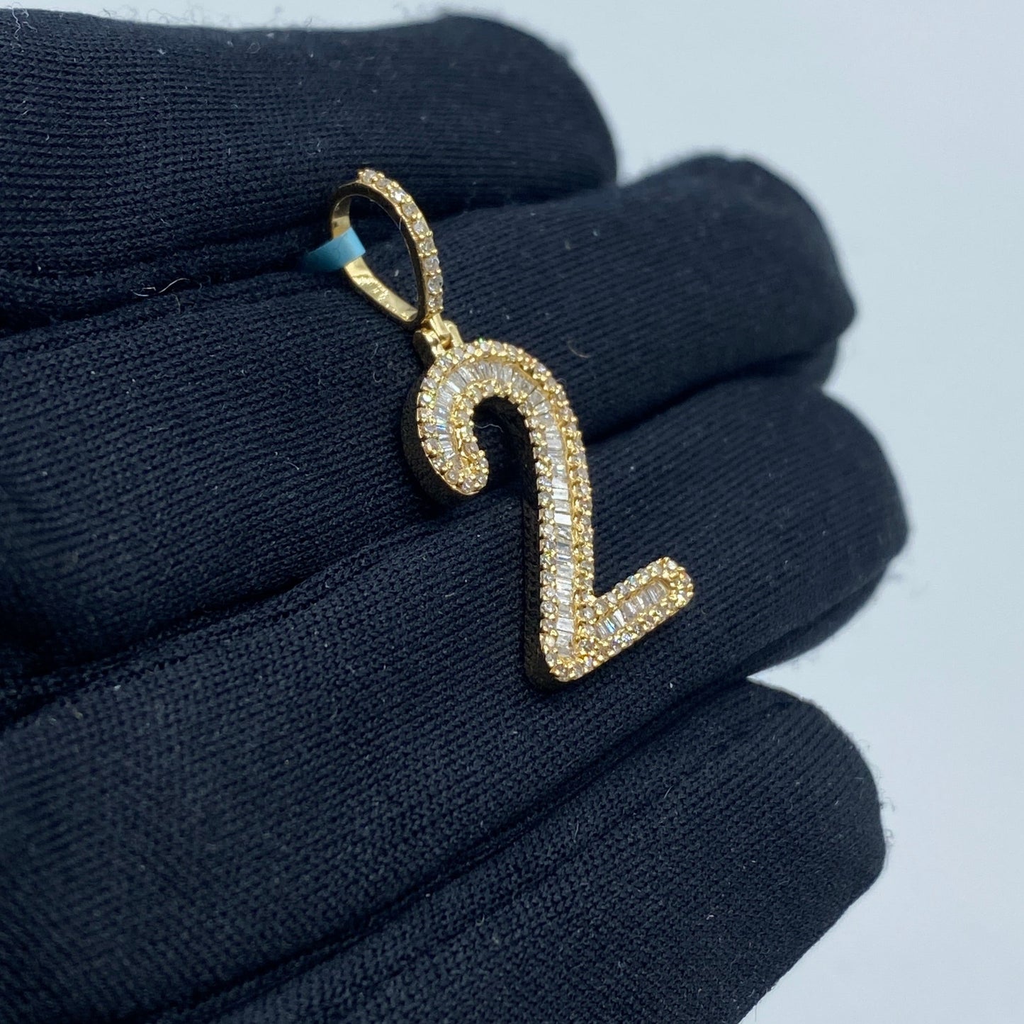 14k Number 2 Diamond Baguette Pendant