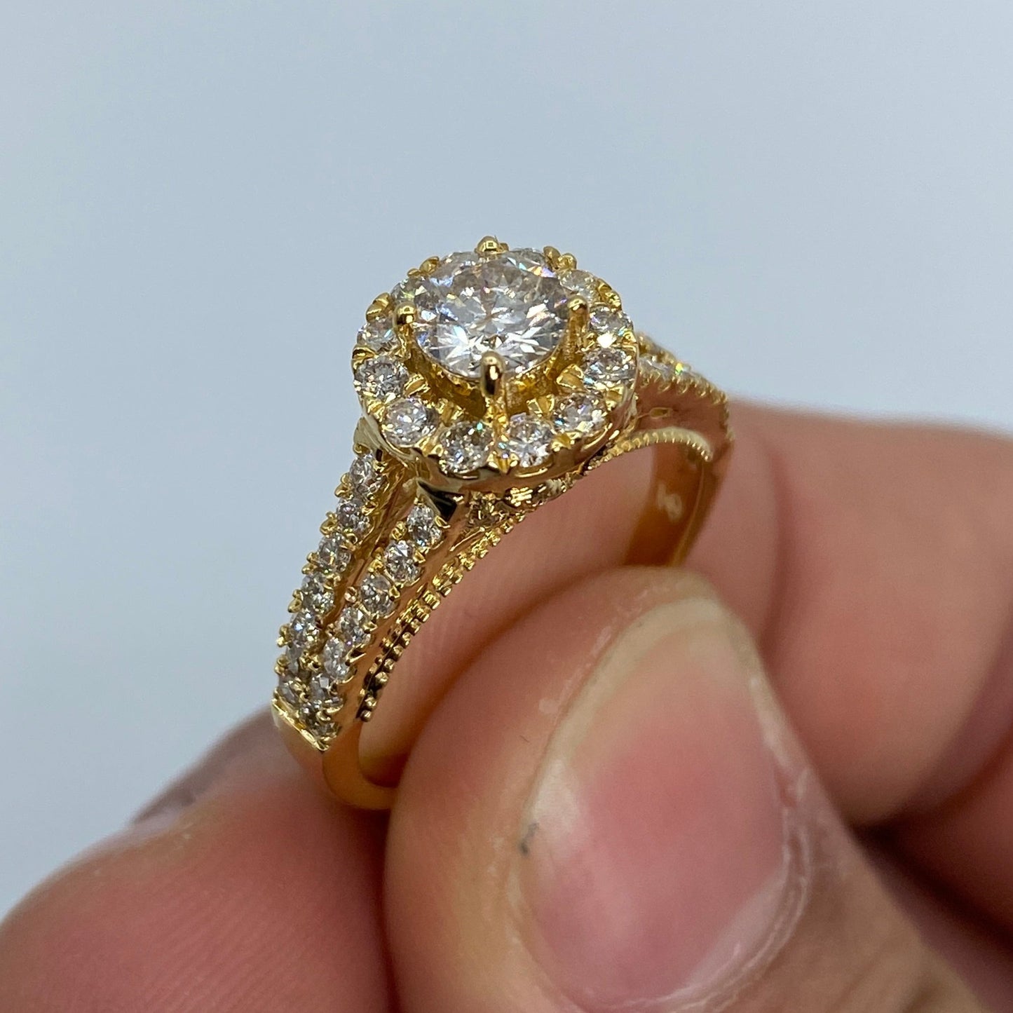 14K Jumbo Center Diamond Halo Engagement Ring