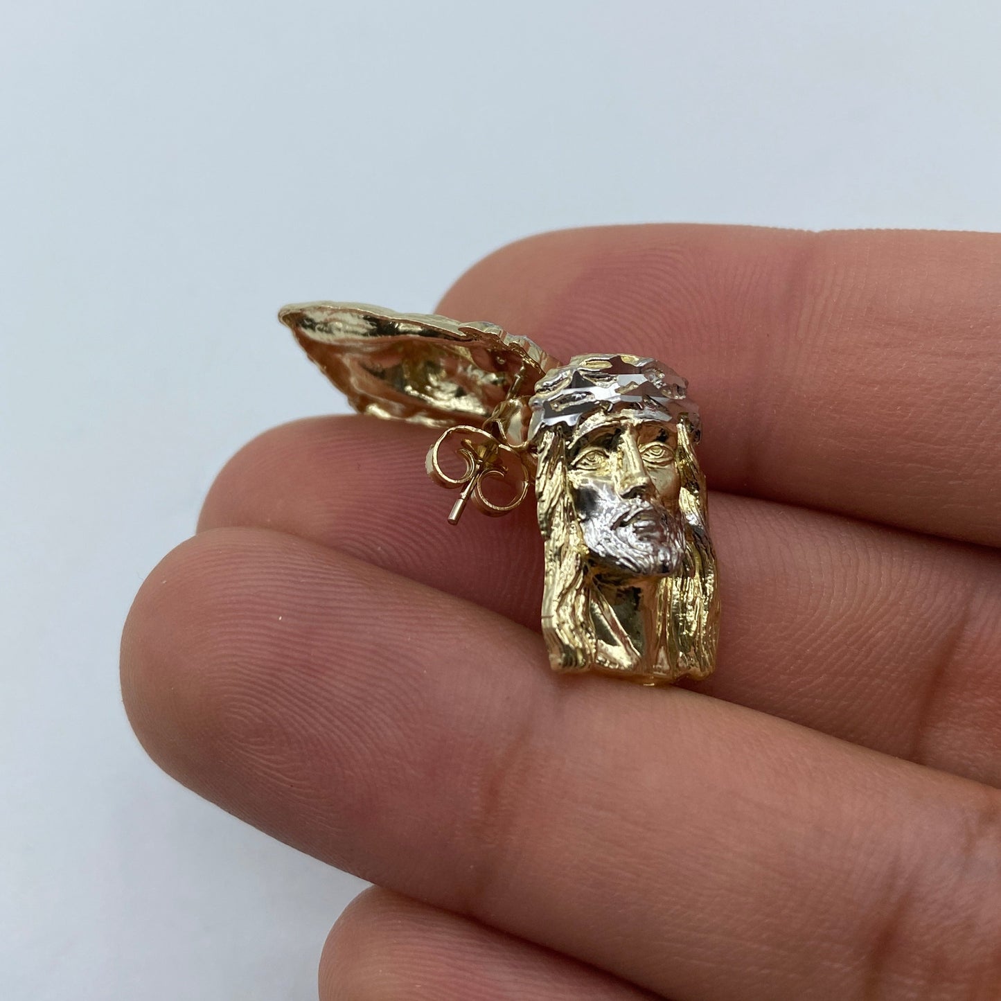 14K Jesus Head Earrings 0.8"
