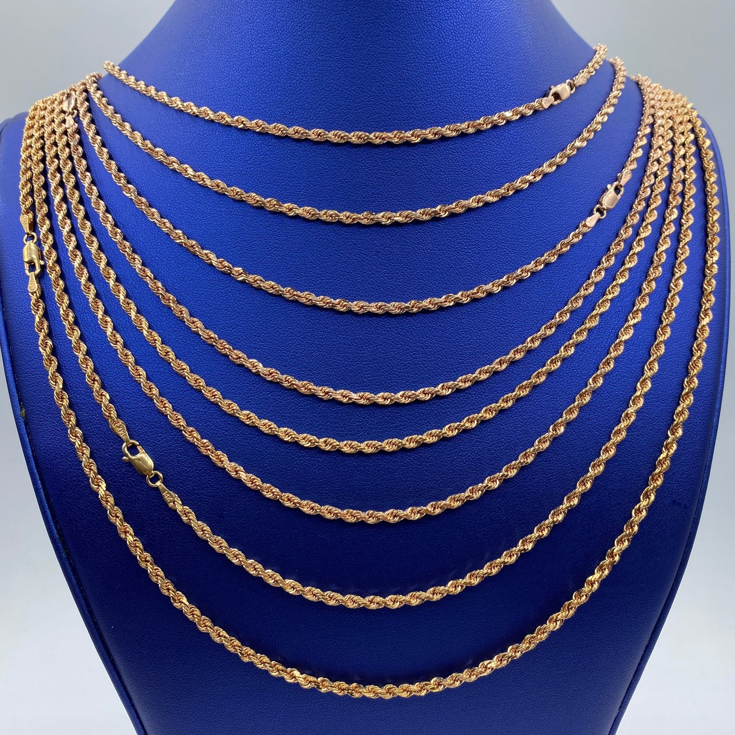 Rope Chain Necklace Real 14K Rose Gold Full Collection