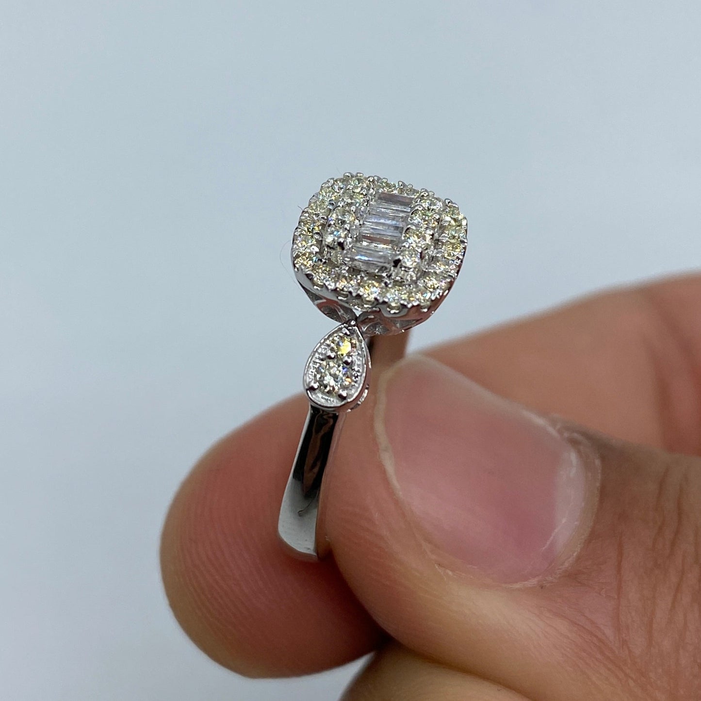14K Square Diamond Baguette Engagement Ring