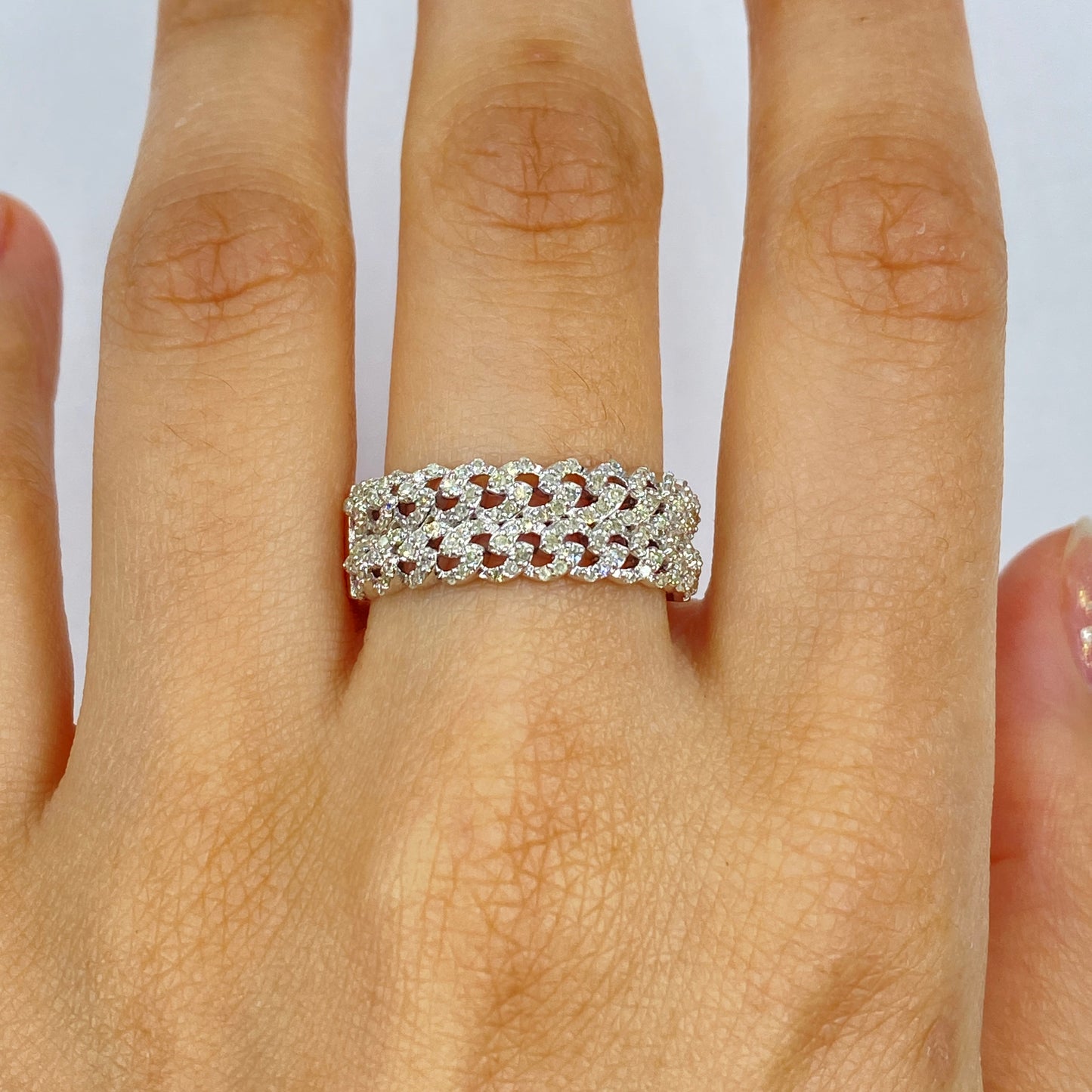 10K Double Monaco Cuban Link Diamond Ring