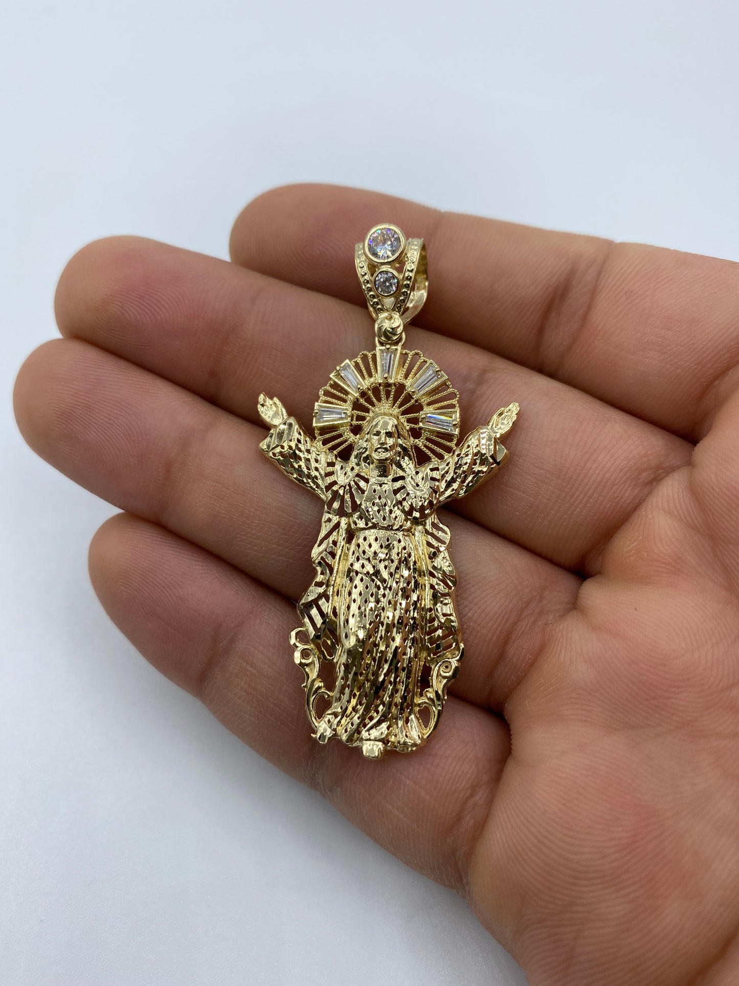 14K Jesus With Halo Pendant 2.25"