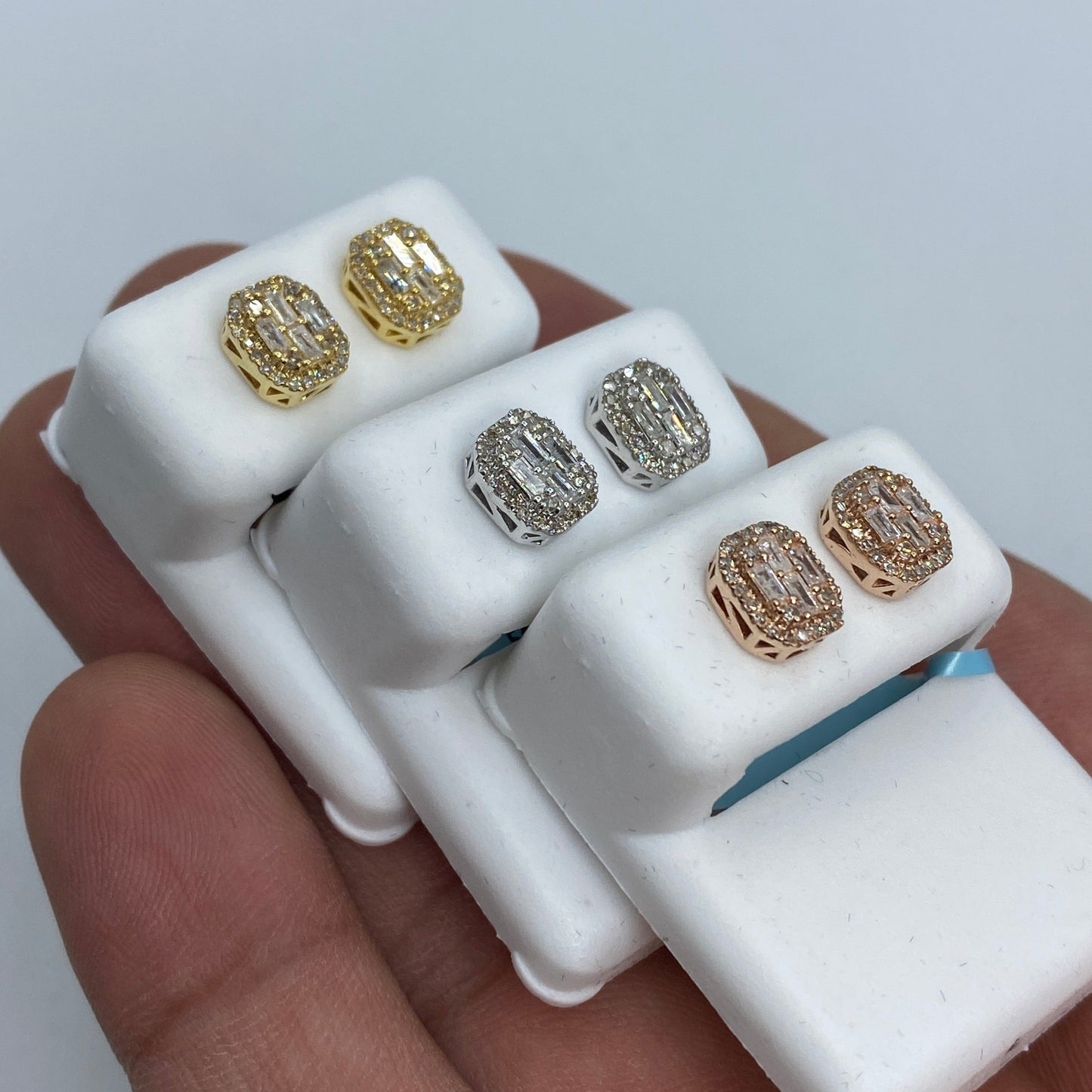 14K Rounded Rectangle Diamond Baguette Earrings 0.75ct
