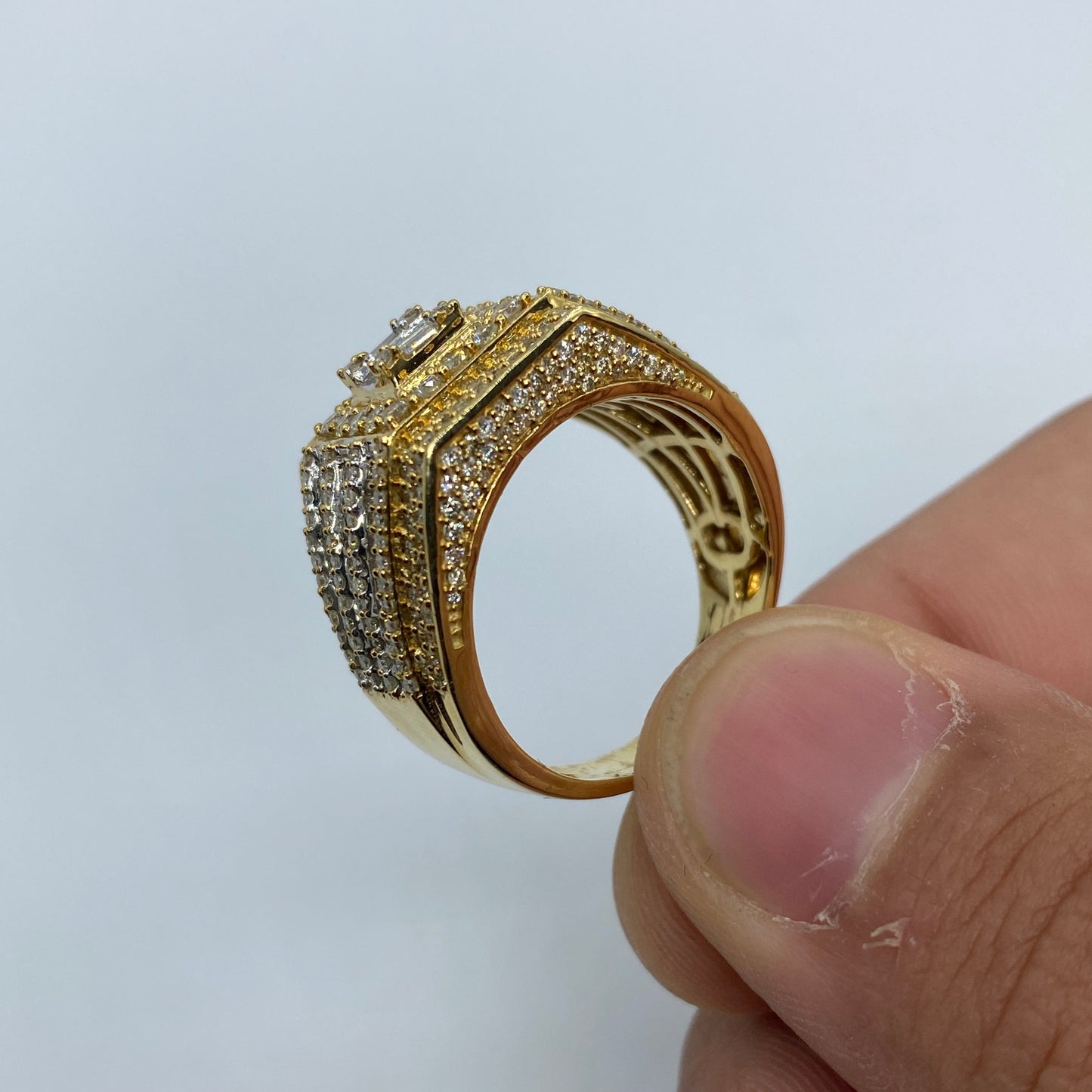 14K Square Center Diamond Baguette Ring