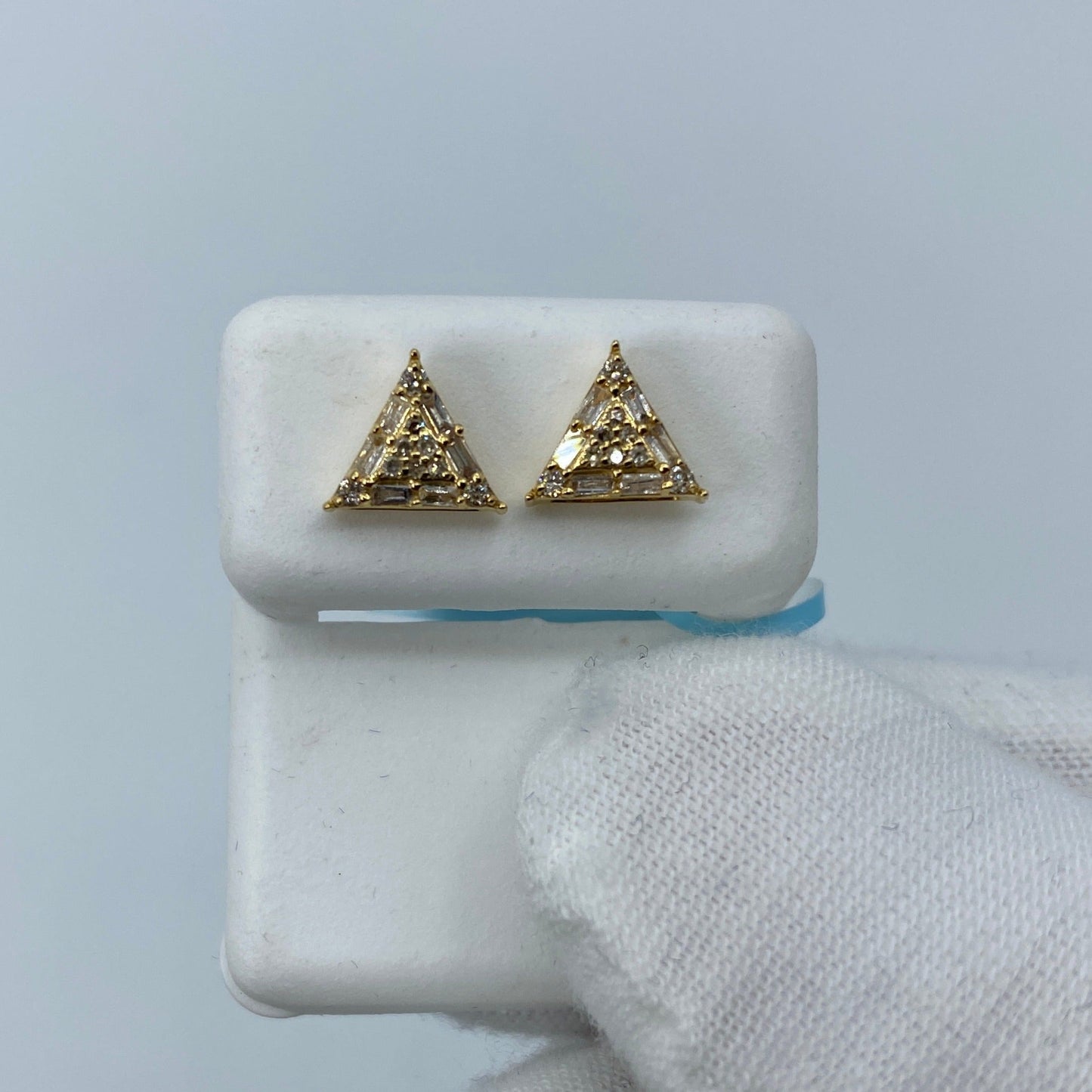 14K Triangle Equilateral Diamond Baguette Earrings