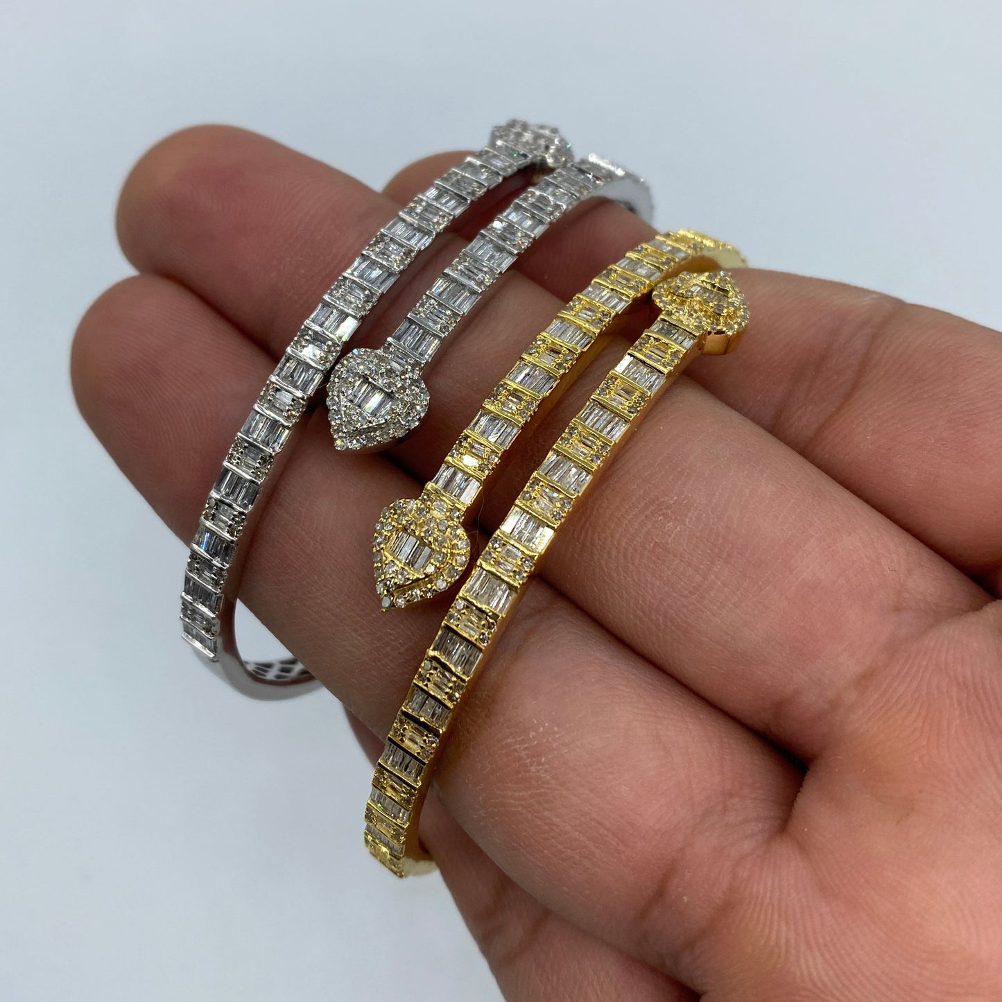 10K Bangle Heart Diamond Baguette Bracelet
