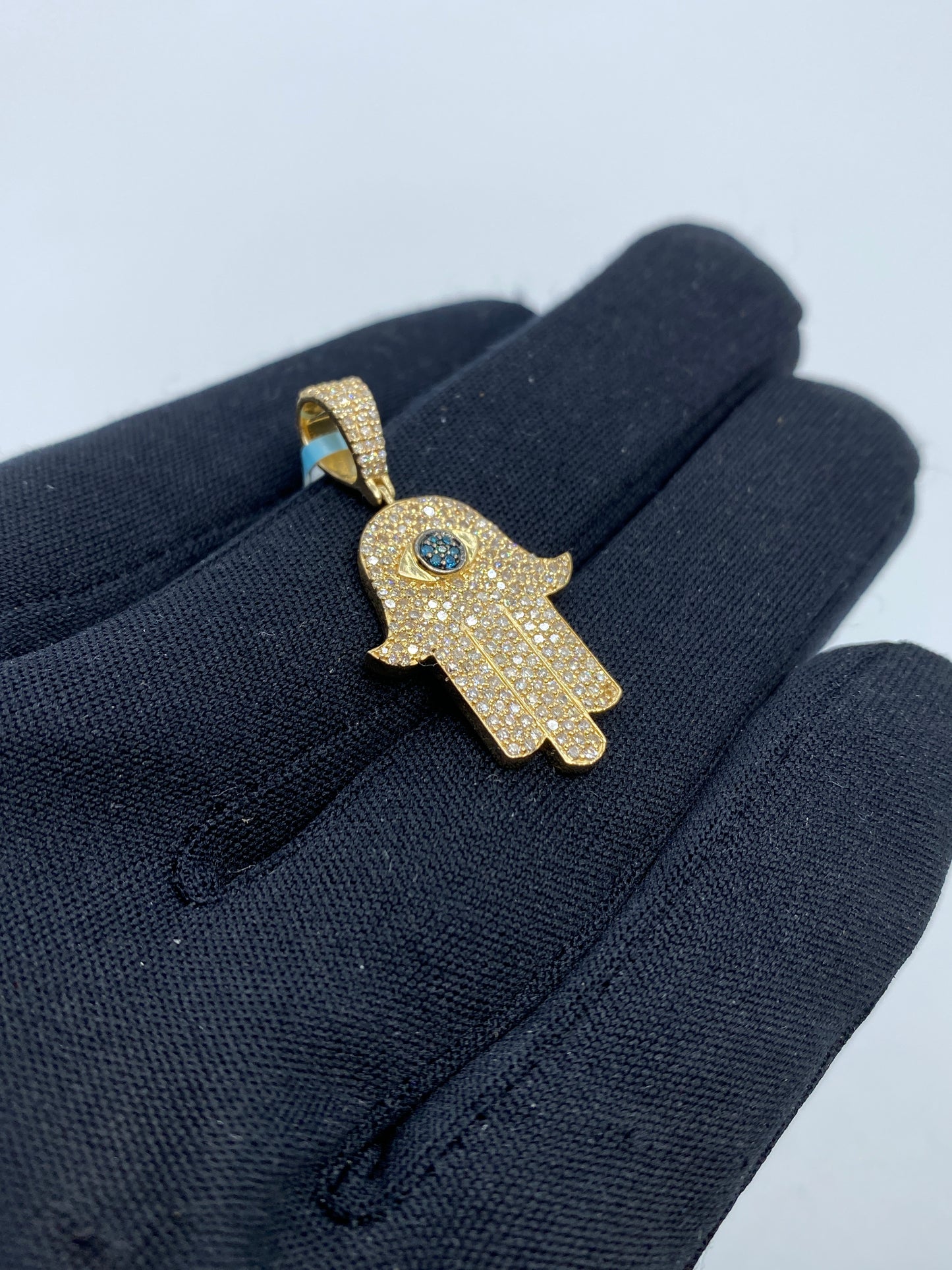 14K Hamsa Green Eye Diamond Pendant