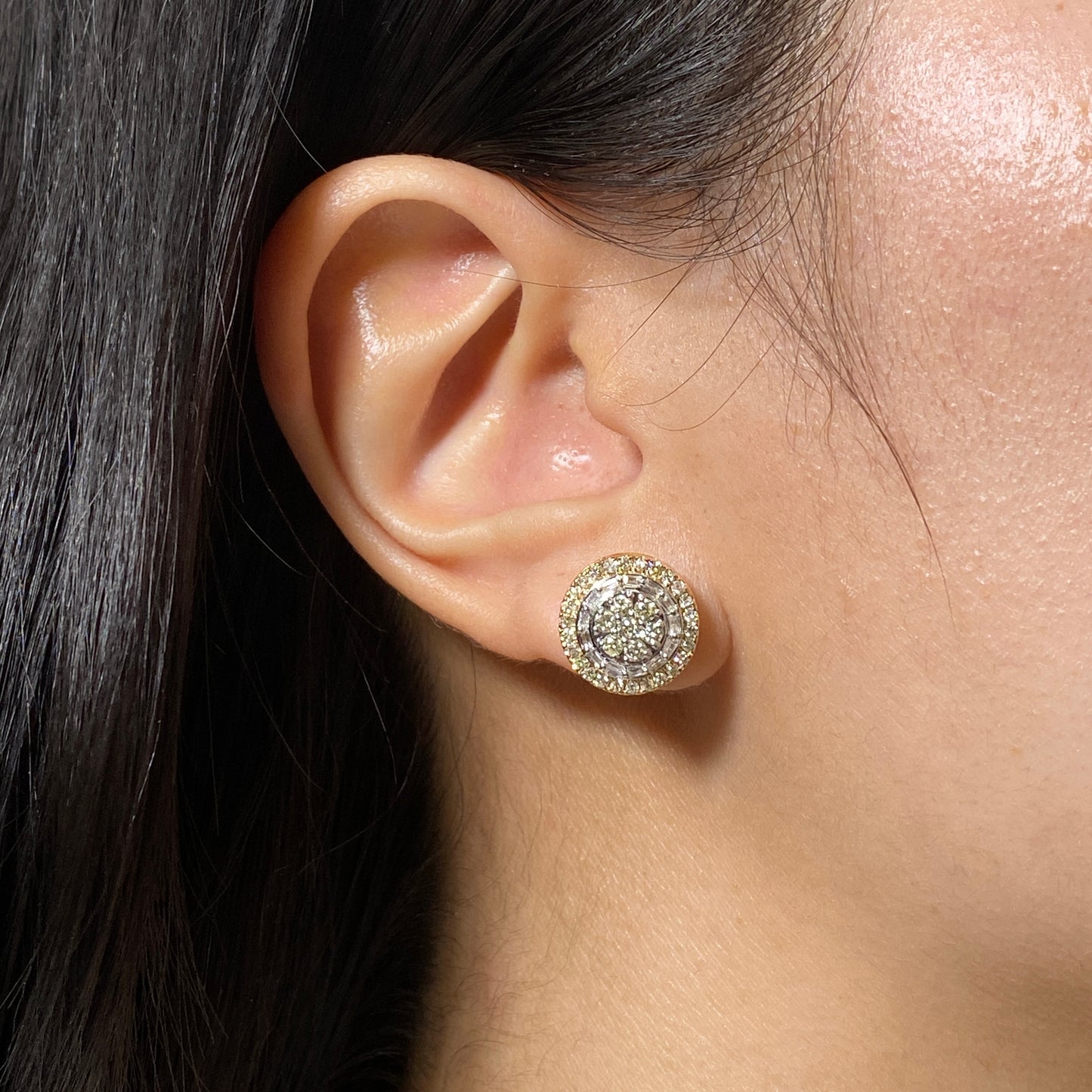 14K Jumbo Halo Bloom Diamond Baguette Earrings
