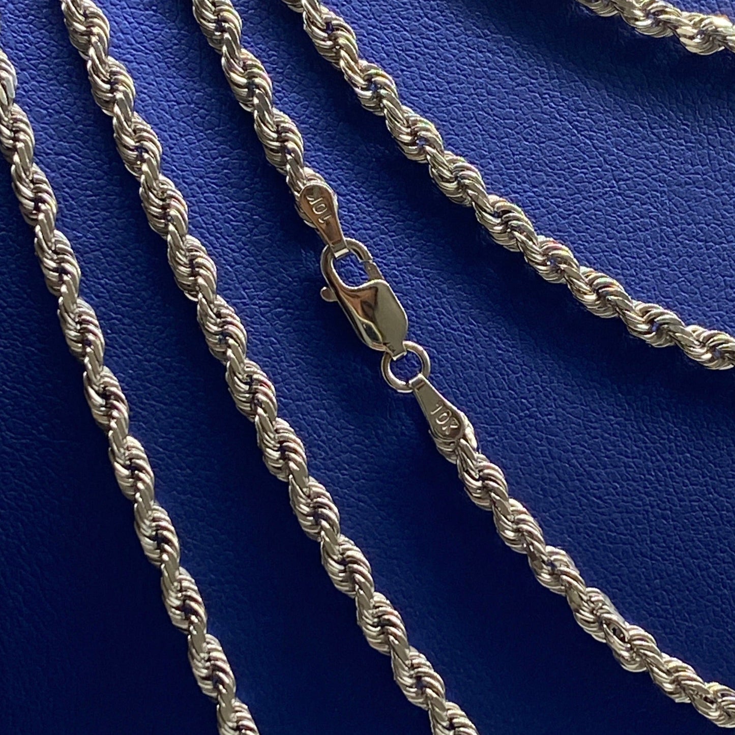 10K 3.4MM Rope Chain in White Gold 16-24"