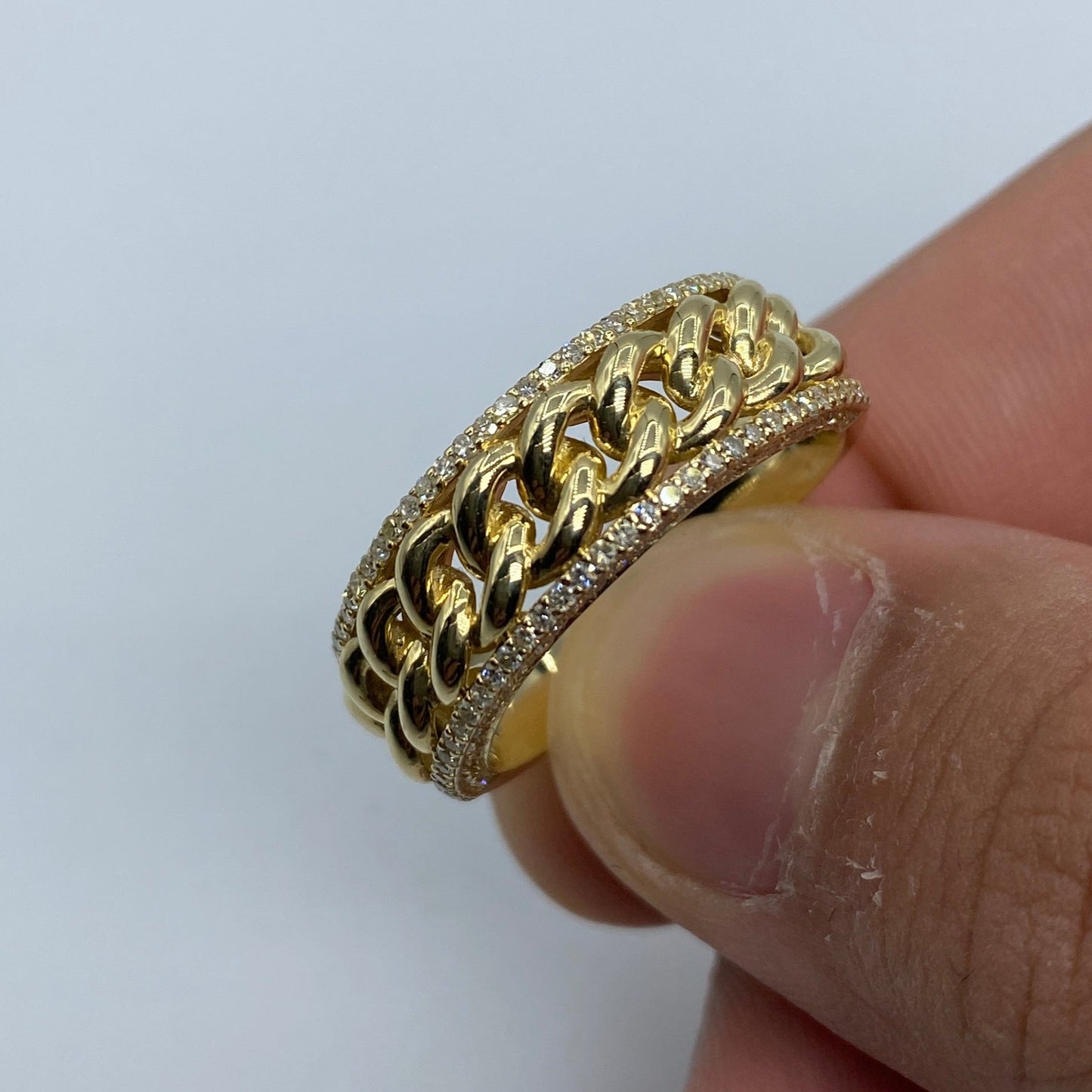 14K Gold 8MM Cuban Link Banded Diamond Ring