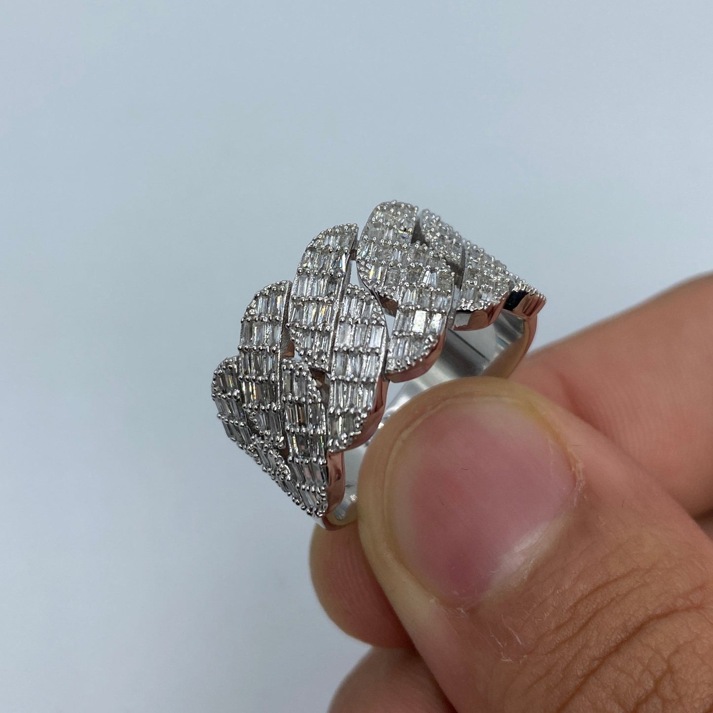 14K Gold 13MM Snake Cuban Link Diamond Baguette Ring