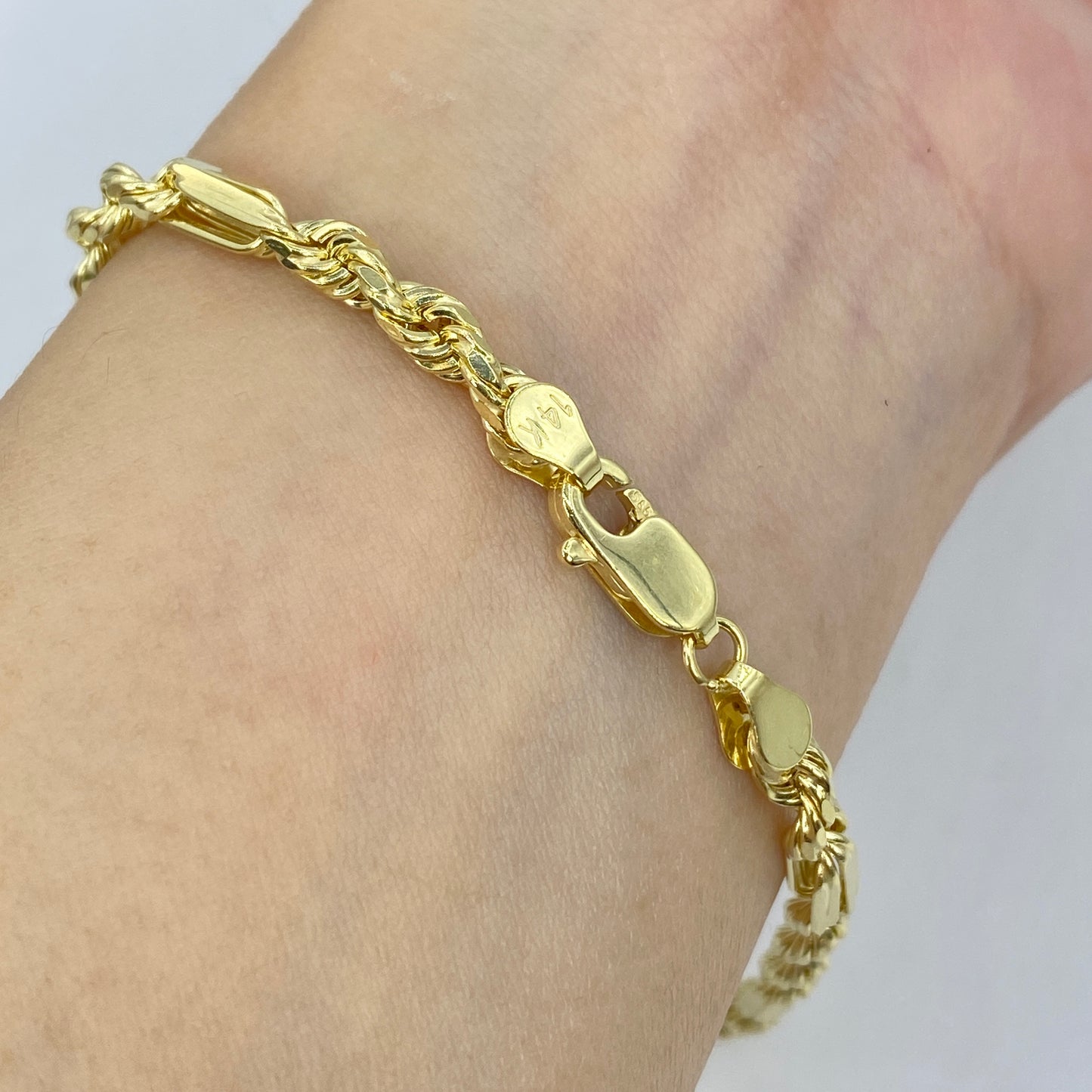 14K 4MM Figaro Rope Link Bracelet 8"