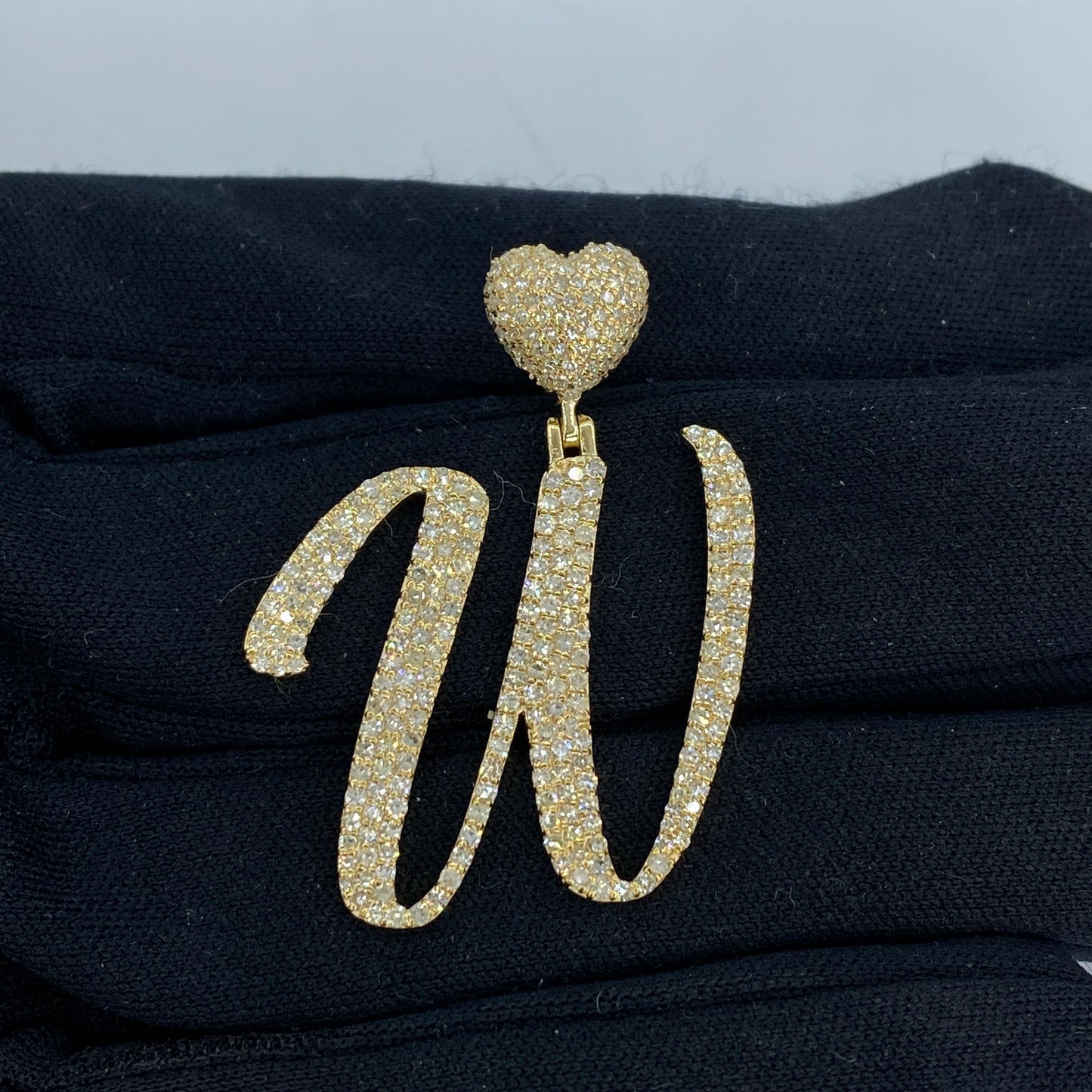 14K Script Initial Letter Heart Diamond Pendants Full Collection