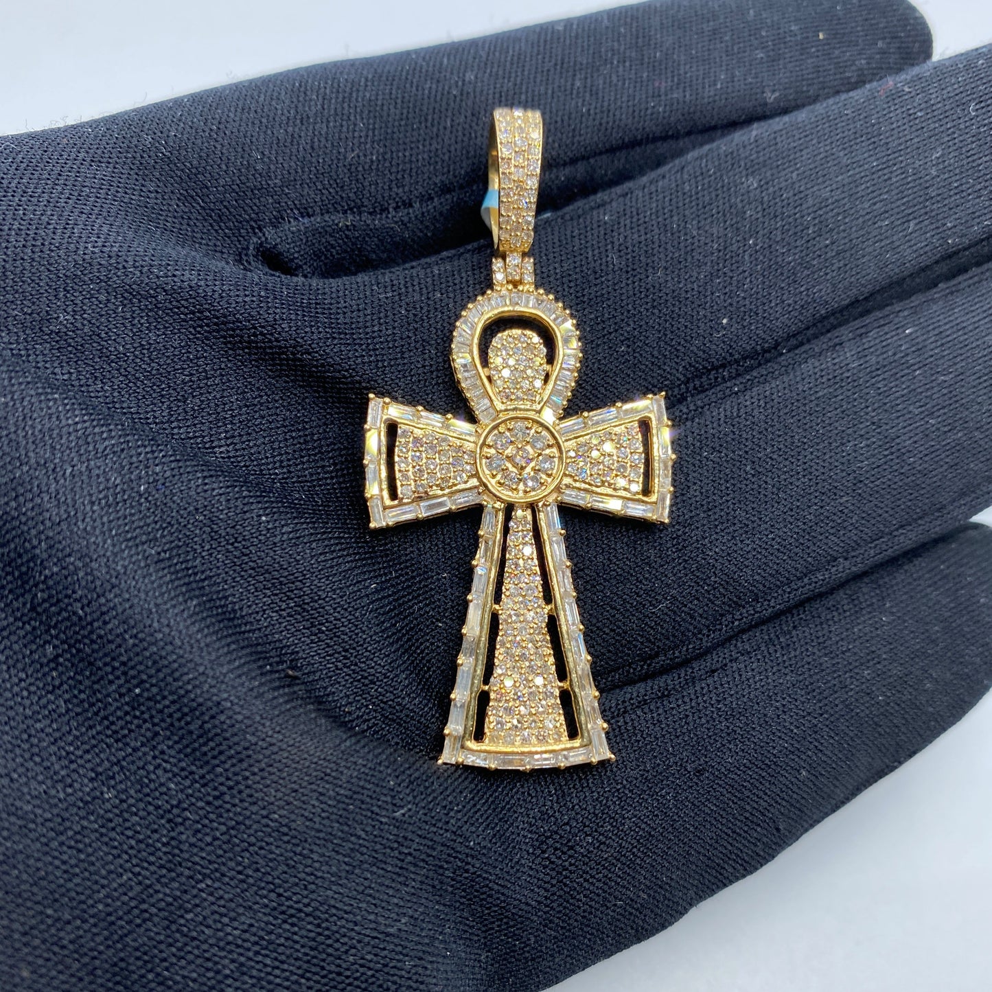 14K Celtic Cross Diamond Baguette Pendant