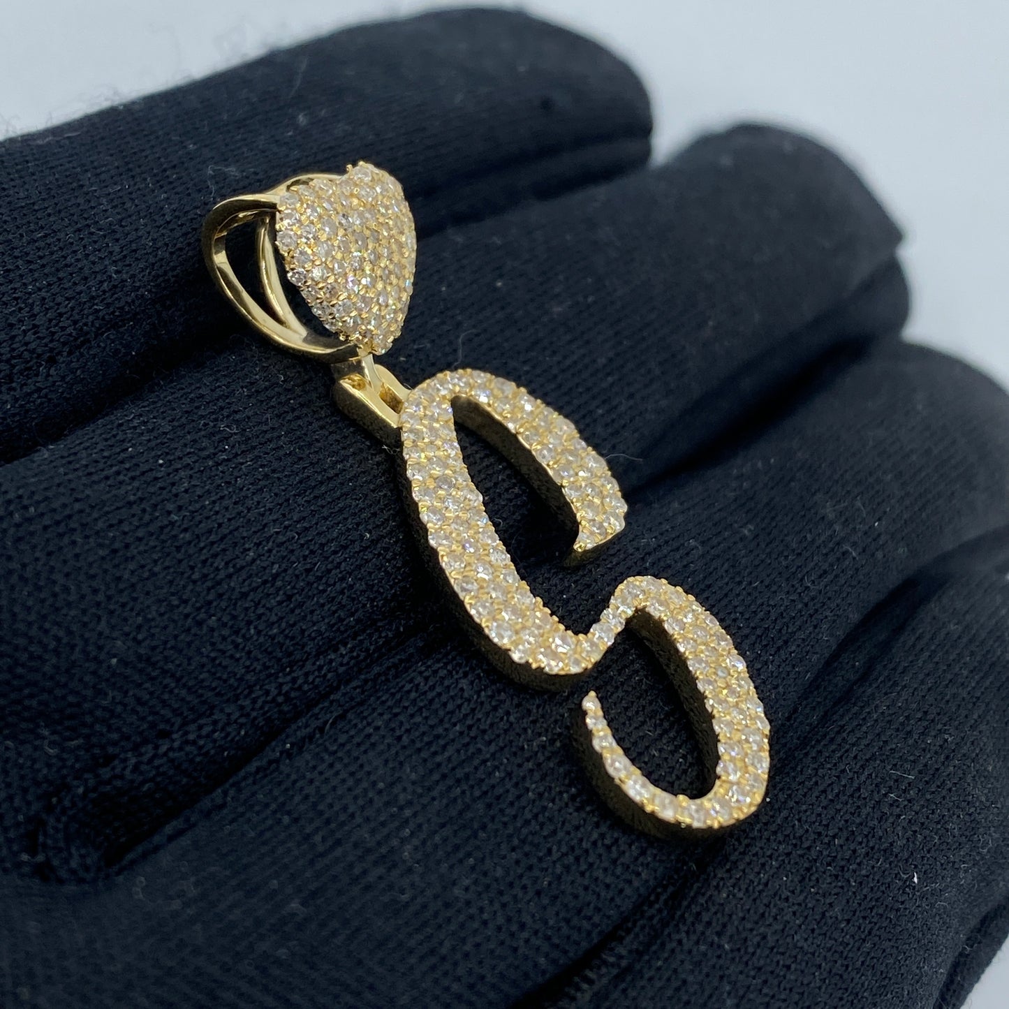 14k Initial S Script Heart Diamond Pendant