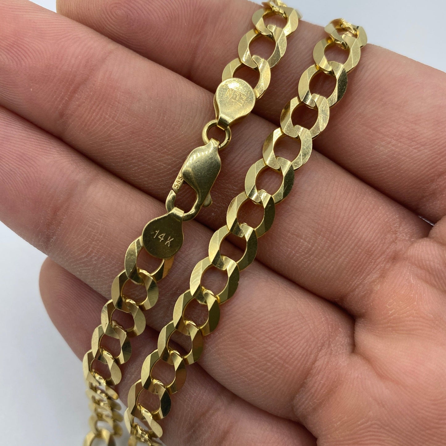14K 7MM Flat Cuban Link Chain 18-26"