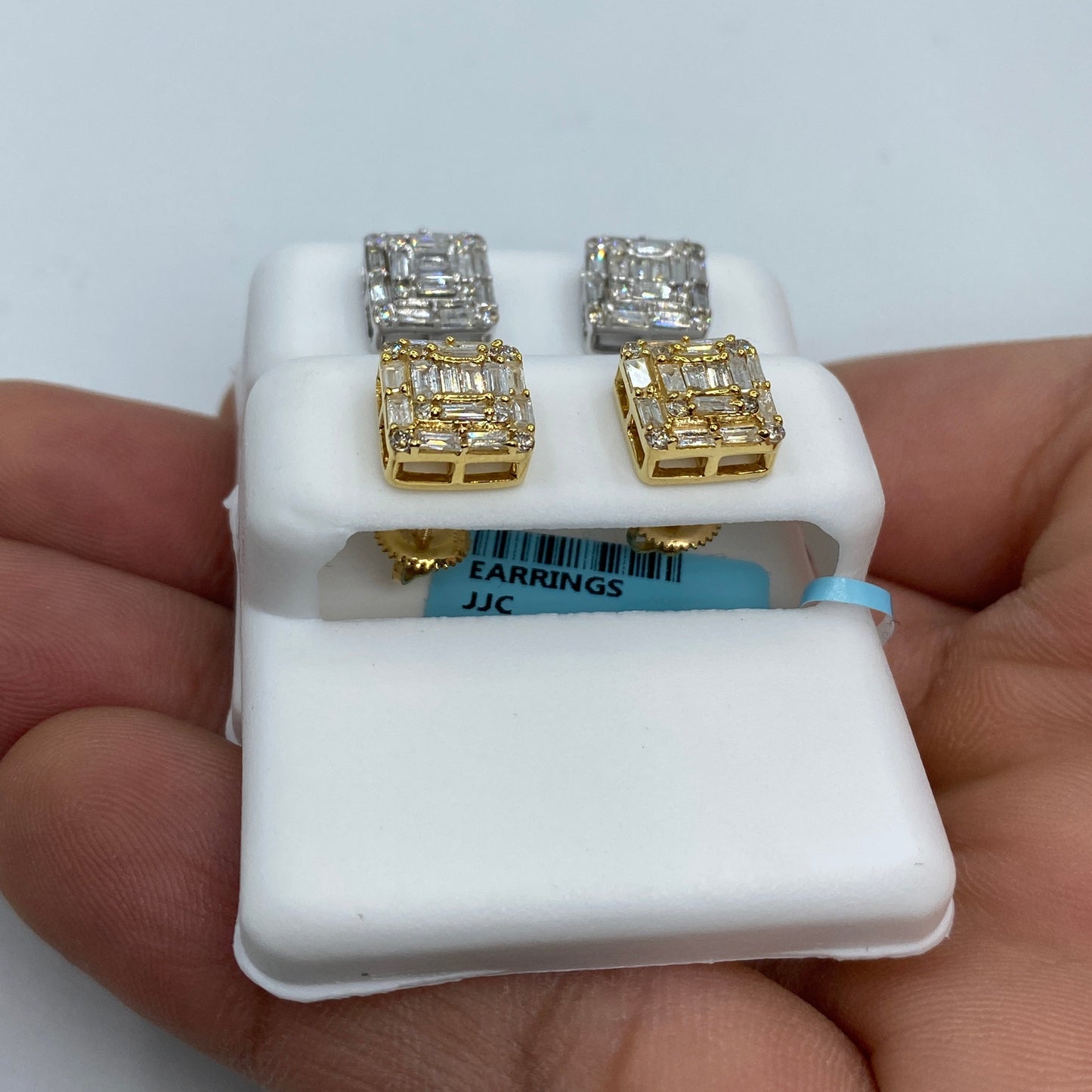 14K Square Box Diamond Baguette Earrings 1.3ct