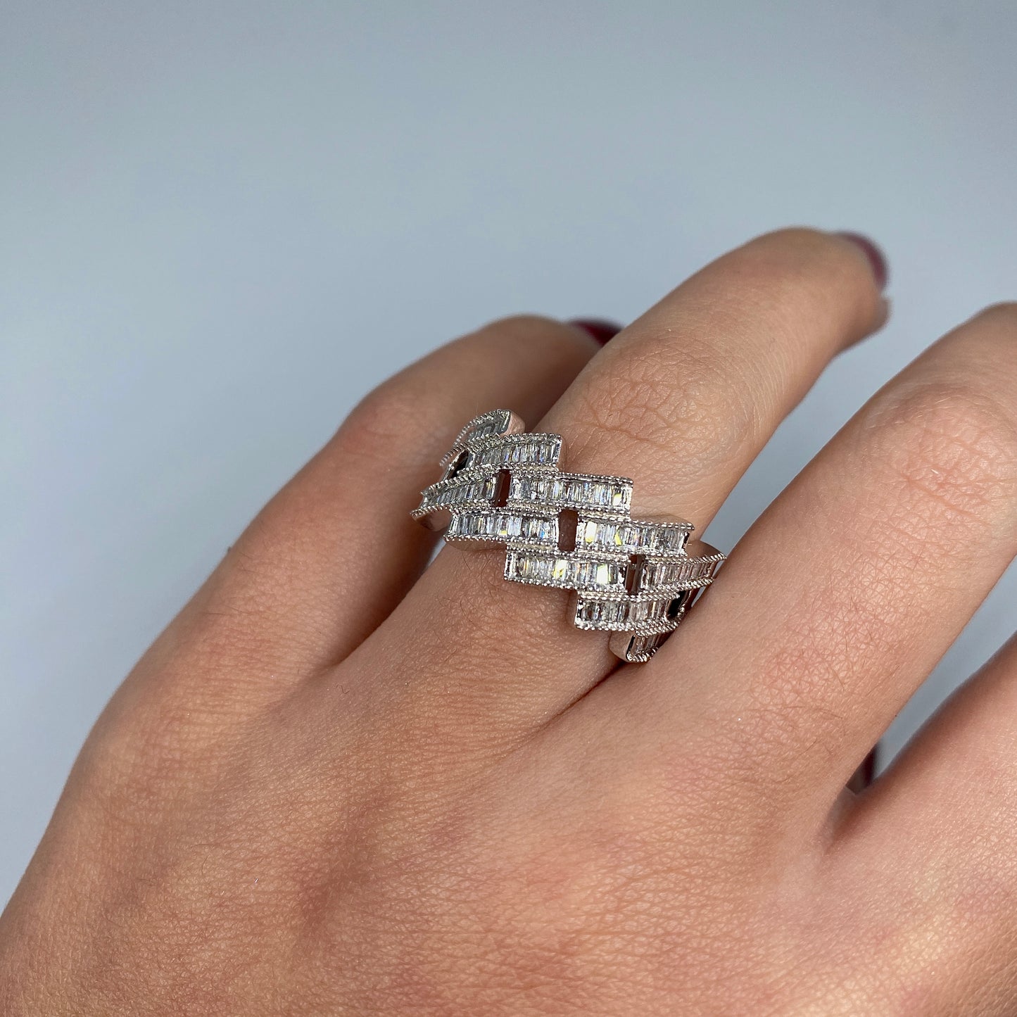 14K Cuban Link Diamond Baguette Ring