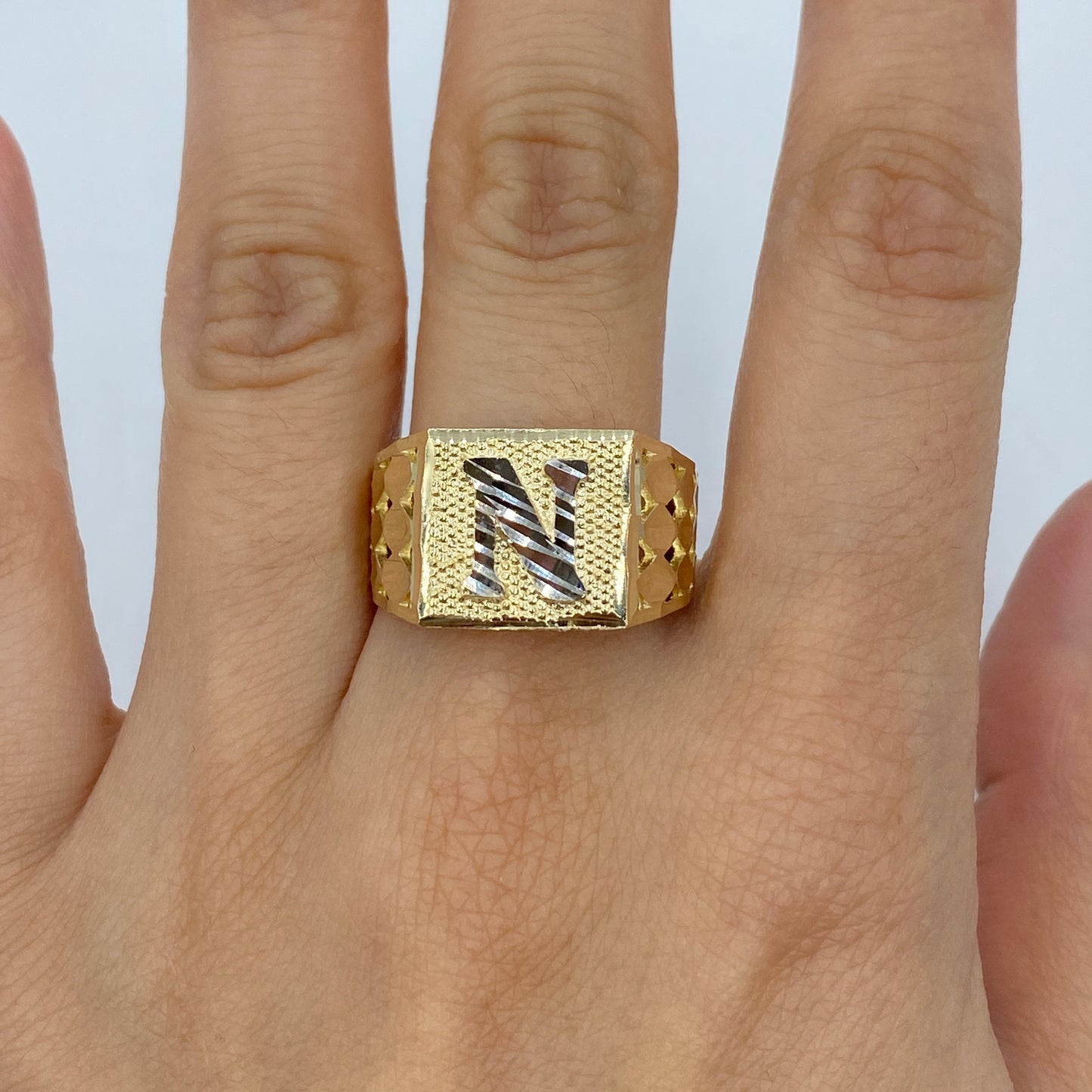 10K Initial Letter Square Block Ring