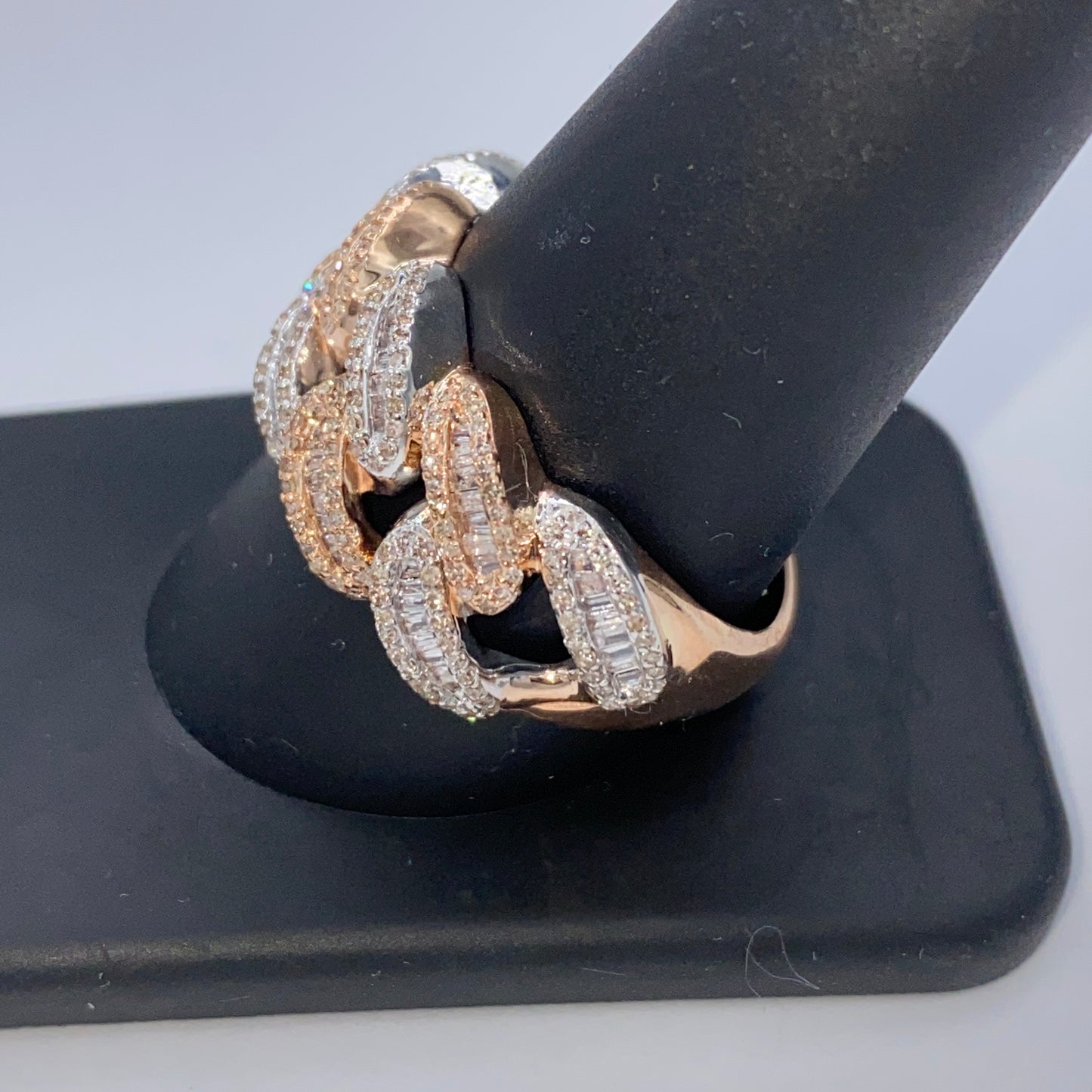 10K Chubby Cuban Link Diamond Baguette Ring