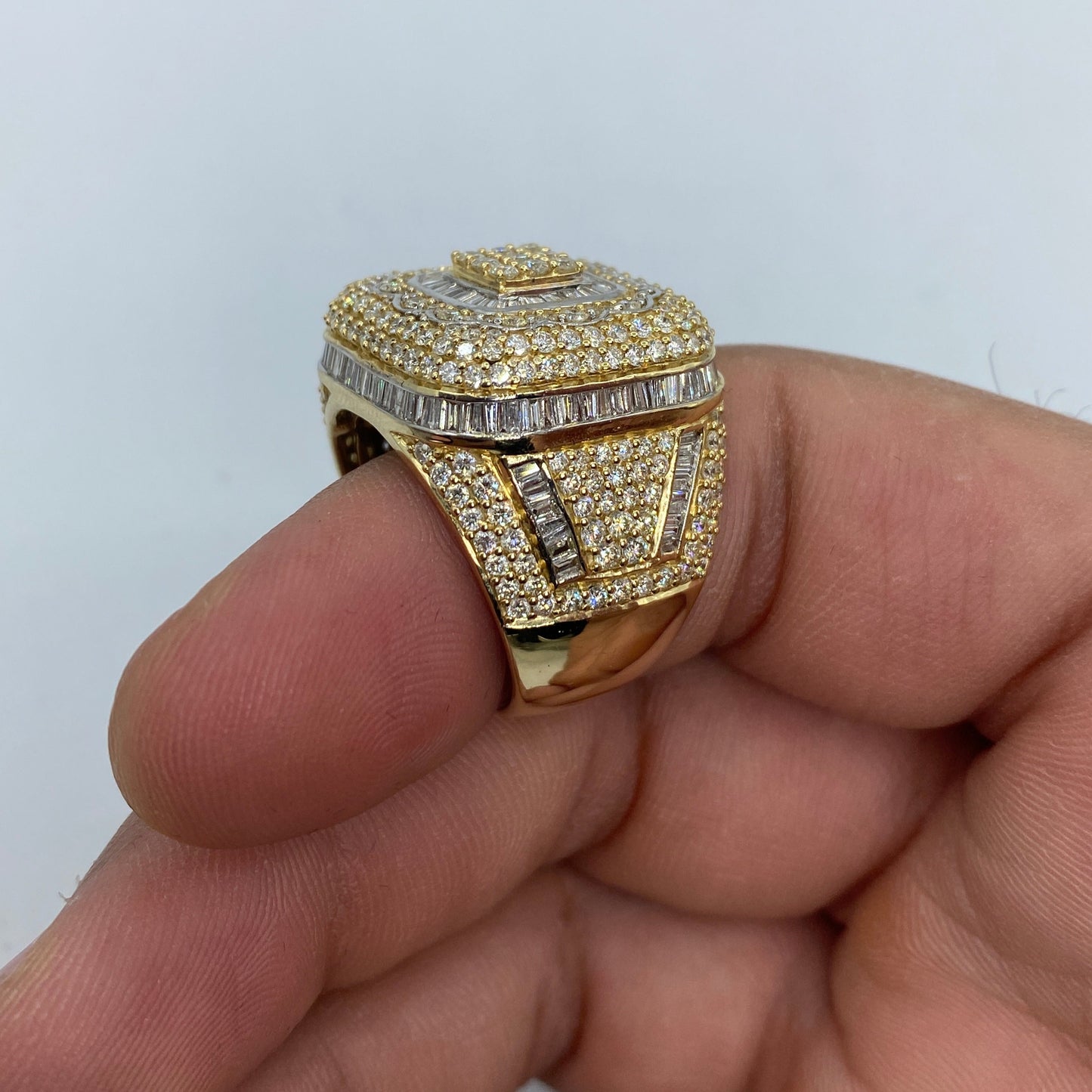 14K Square Jumbo Diamond Baguette Ring