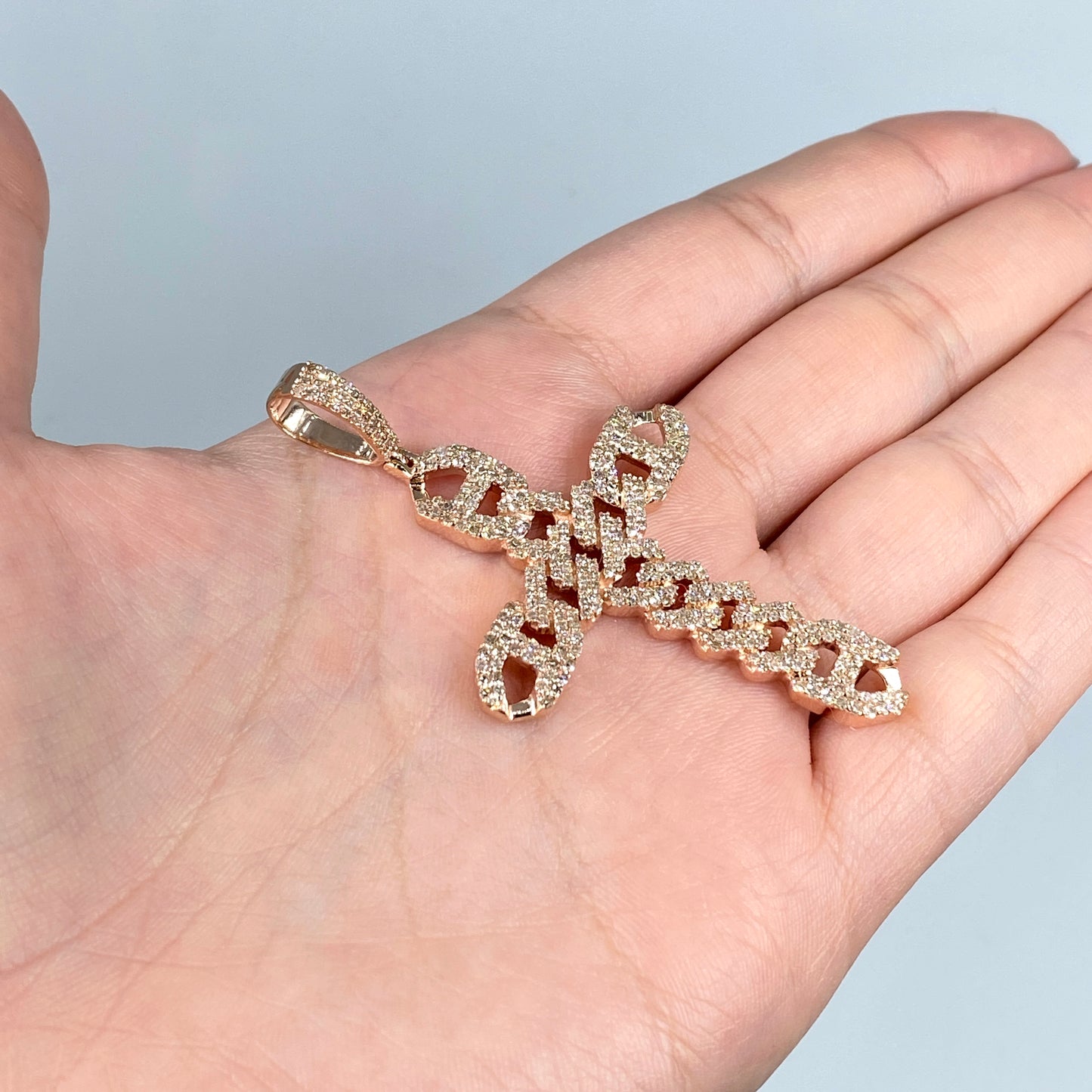14K Cuban Link Cross Diamond Pendant