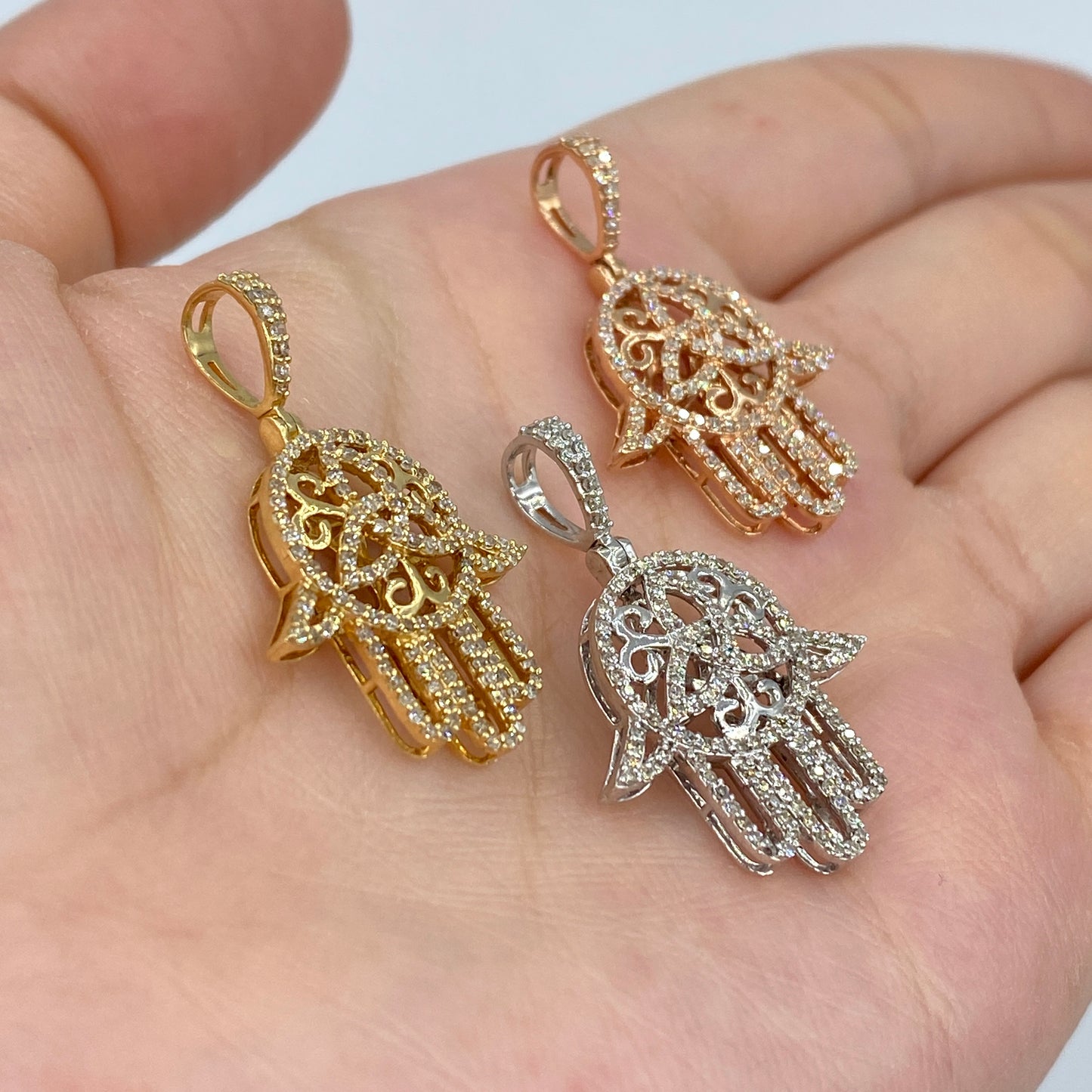 14K Floral Hamsa Diamond Pendant