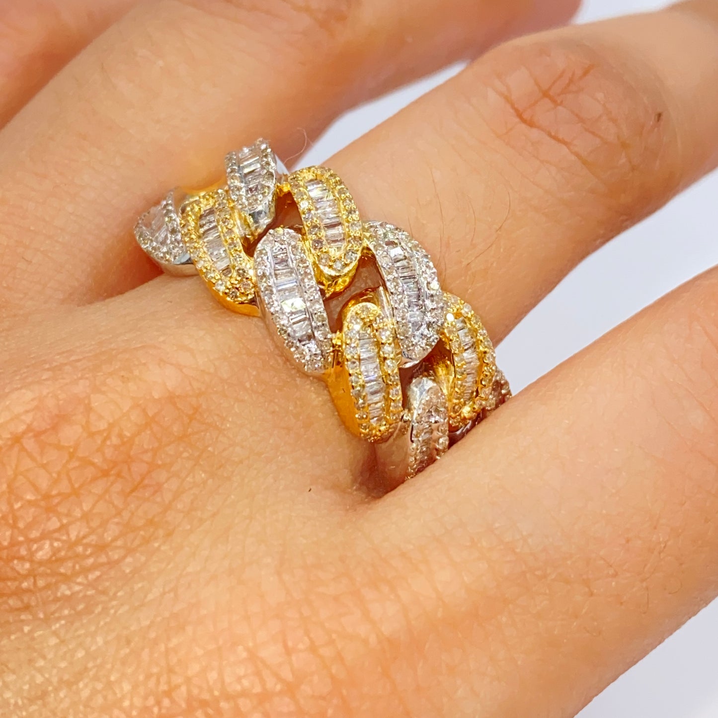 10K Chubby Cuban Link Diamond Baguette Ring