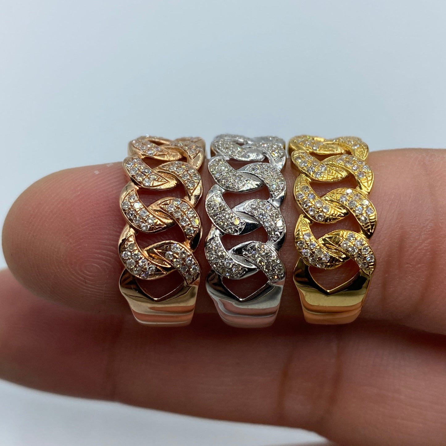 14K Gold 9MM Rounded Cuban Link Diamond Ring
