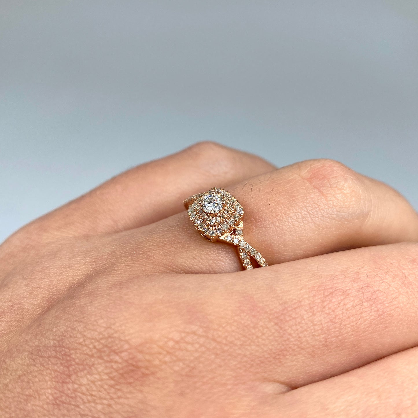 14K Square Large Center Stone Spiral Diamond Engagement Ring