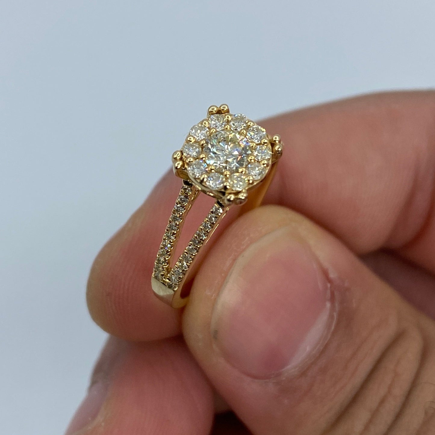 14K Square Flower Diamond Engagement Ring