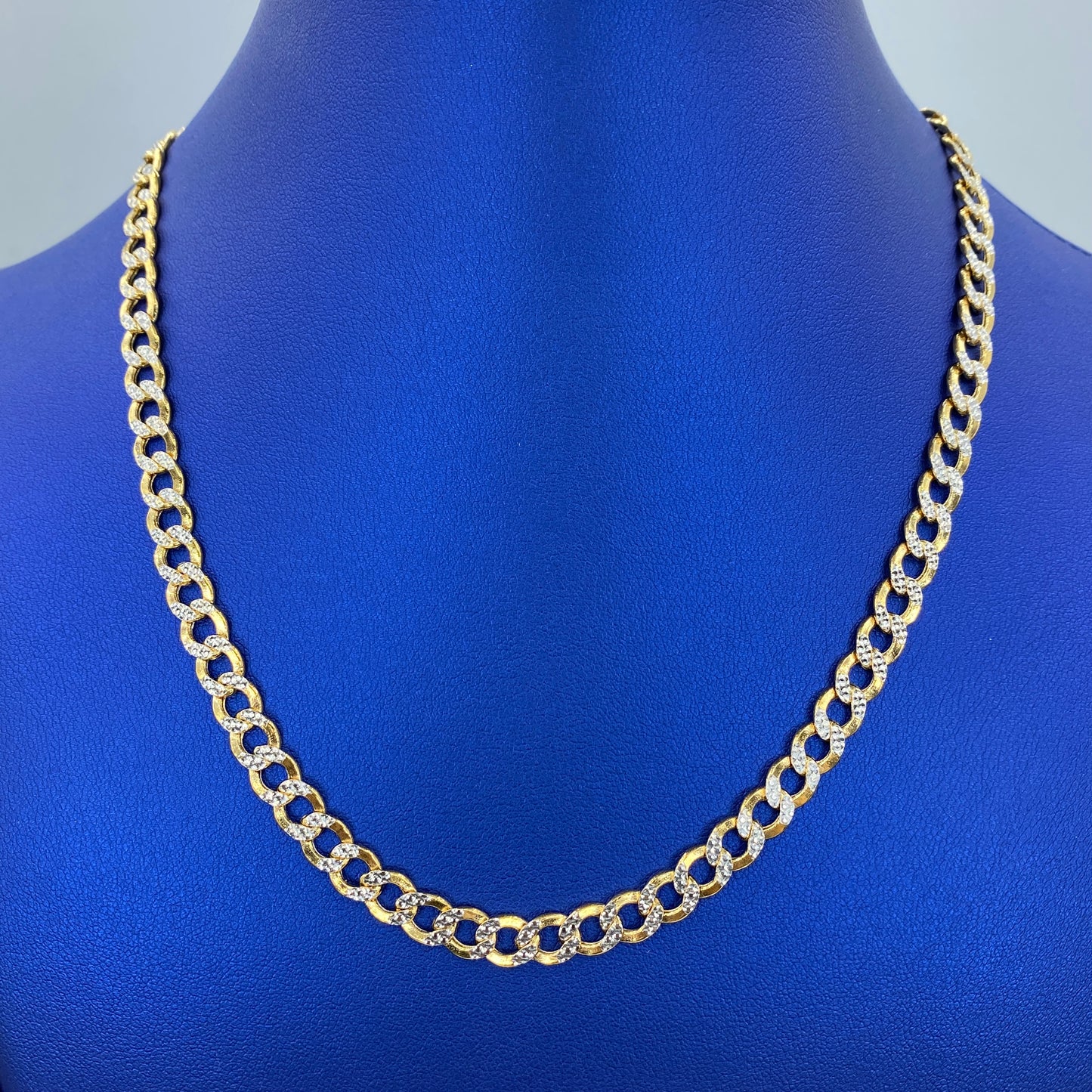 14K 6.5MM Two-Tone Flat Cuban Link Chain 18"