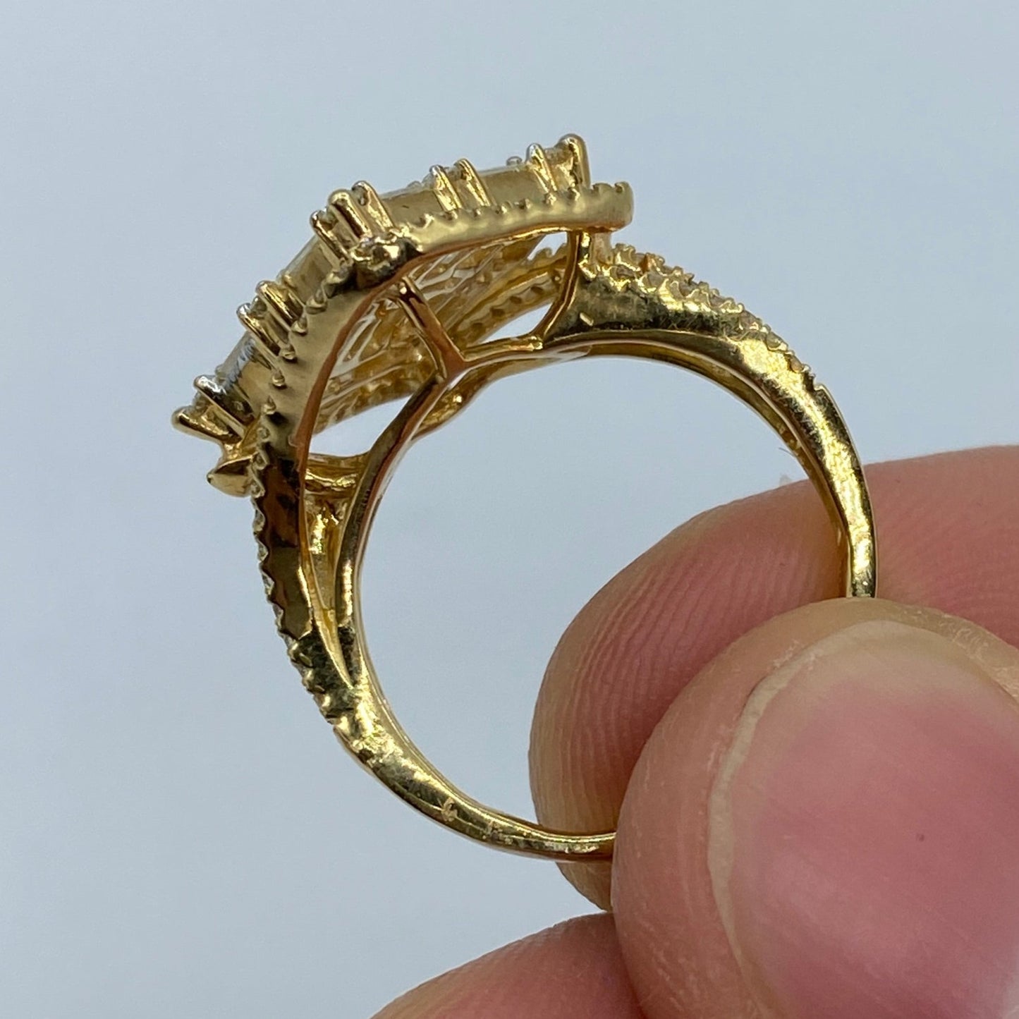 14K Large Square Diamond Baguette Ladies Ring