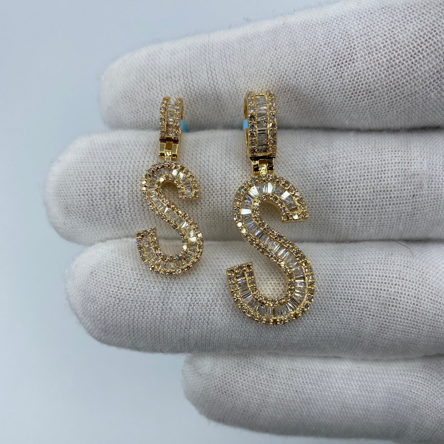 14K Initial S Diamond Baguette Pendant
