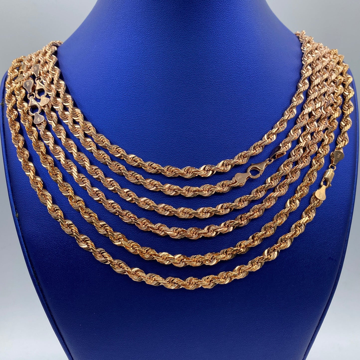 Rope Chain Necklace Real 14K Rose Gold Full Collection