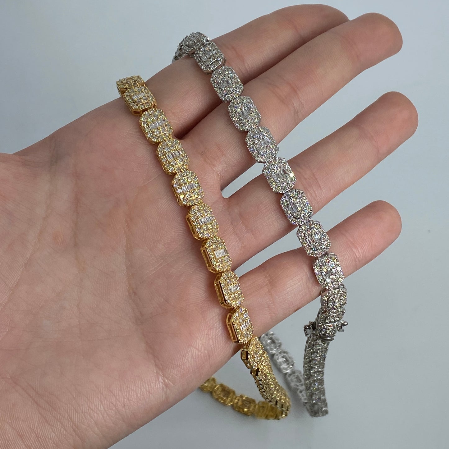 10K 7.5MM Rectangle Diamond Baguette Link Chain 20"