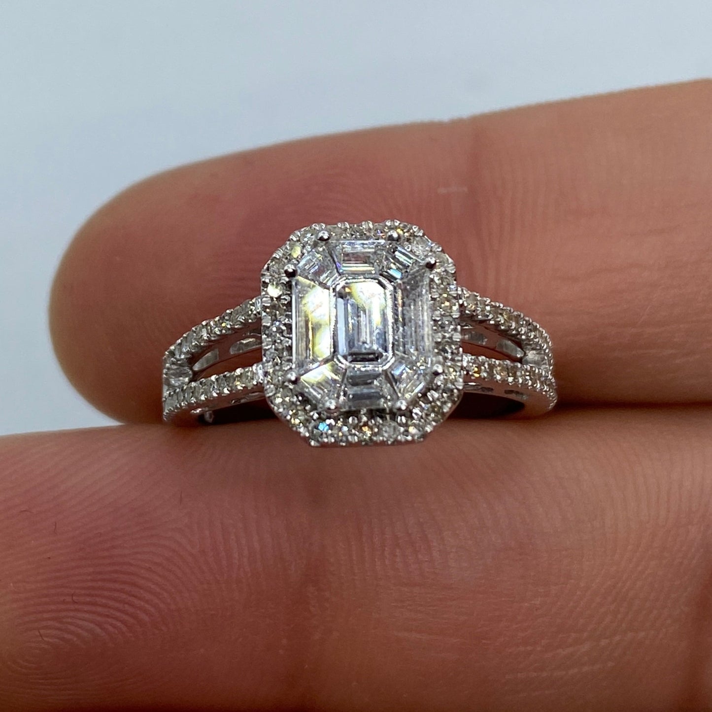 14K Rectangle Diamond Baguette Engagement Ring