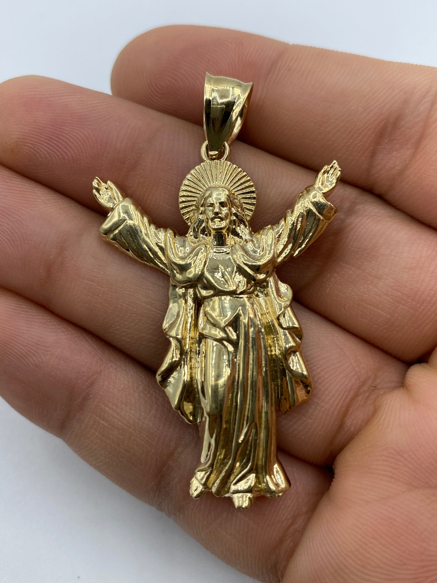 14K Jesus With Halo Pendant 2.2"