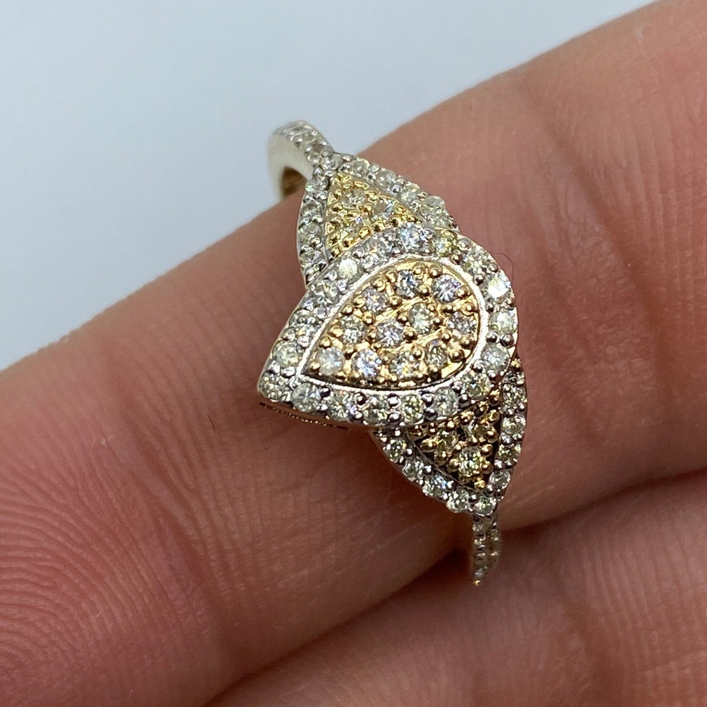 14K Tri-stone Pear Shape Diamond Engagement Ring