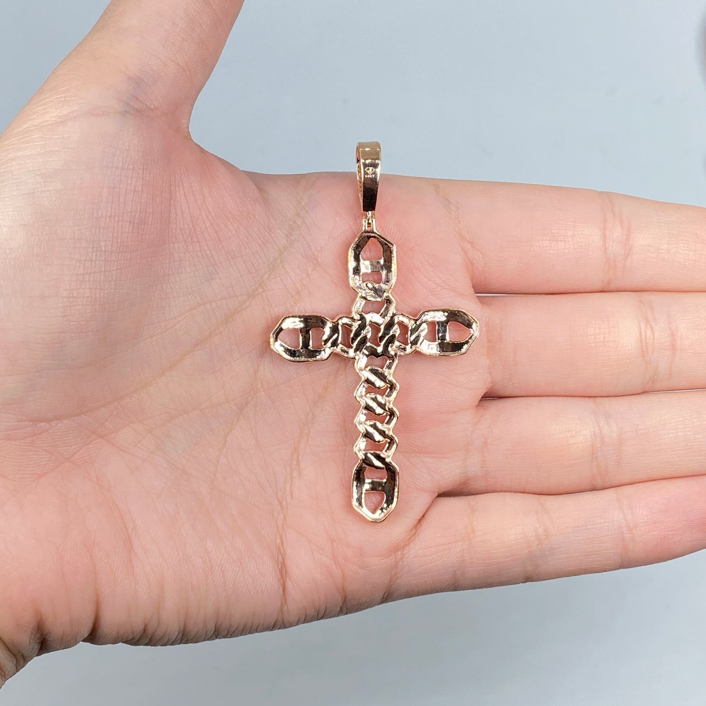 14K Cuban Link Cross Diamond Pendant