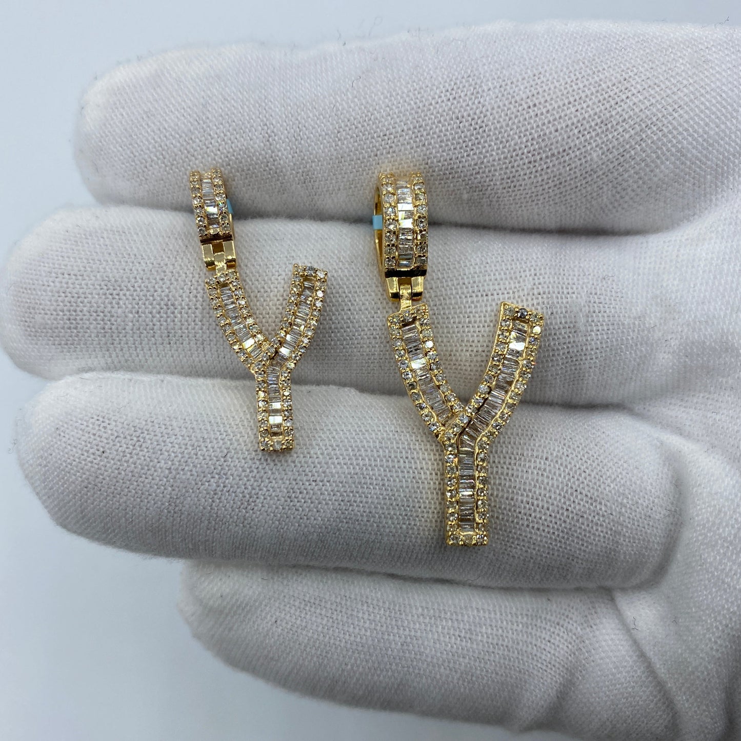 14K Initial Y Diamond Baguette Pendant