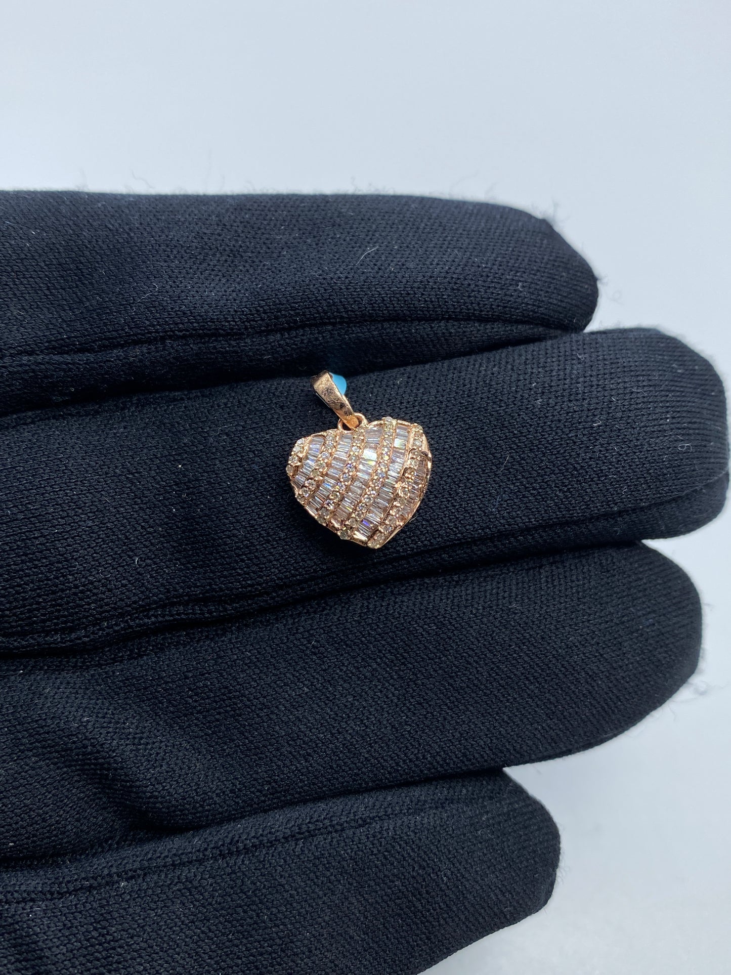 14K Heart Diamond Baguette Pendant