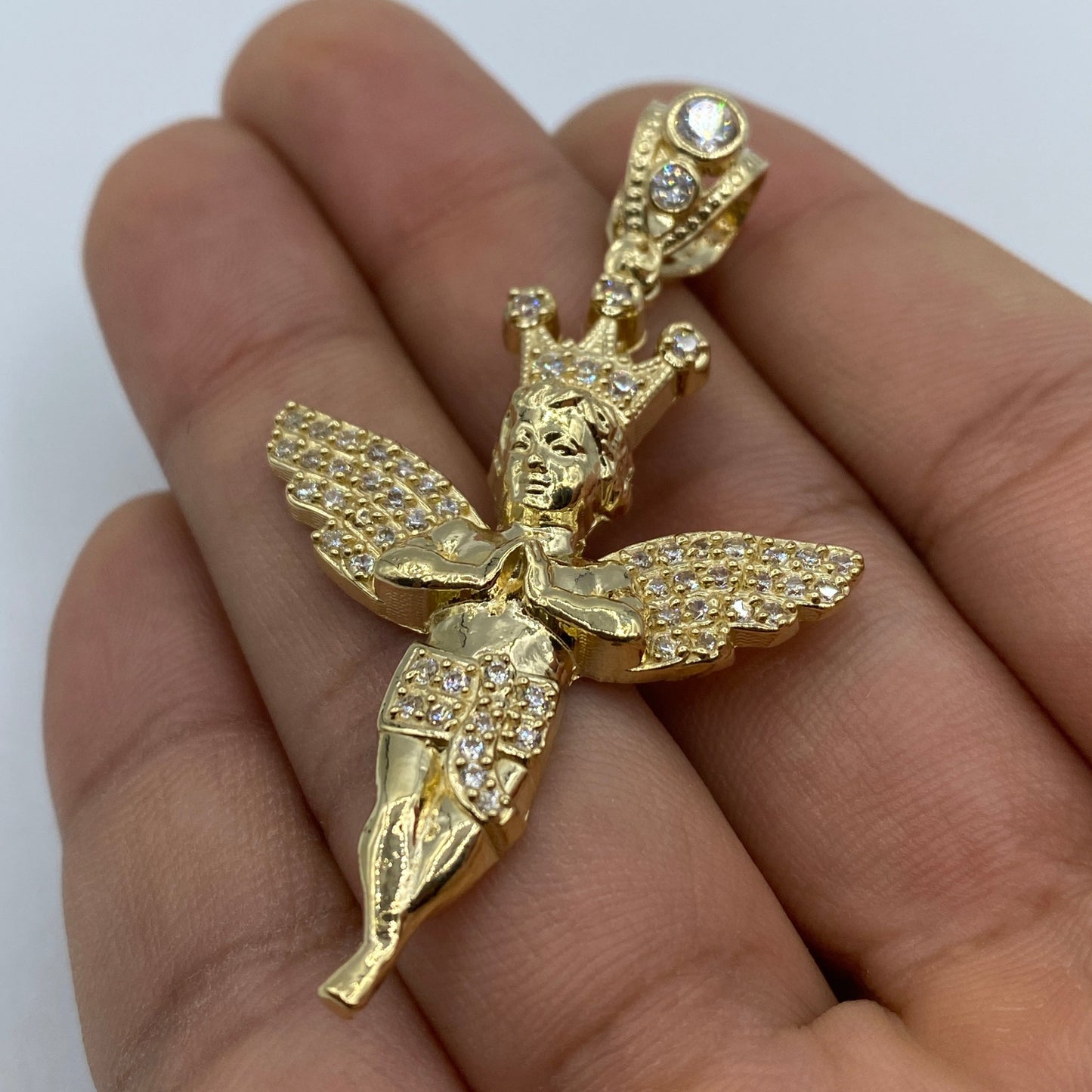 14K Baby Angel With Crown Pendant