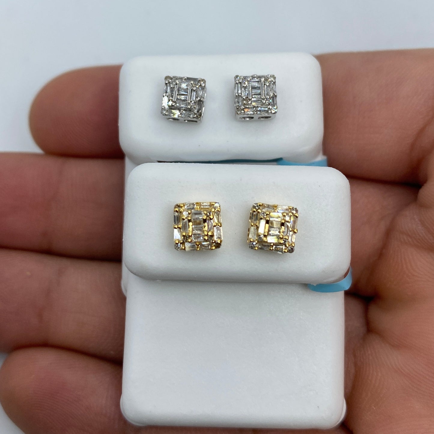 14K Square Box Diamond Baguette Earrings 0.35ct