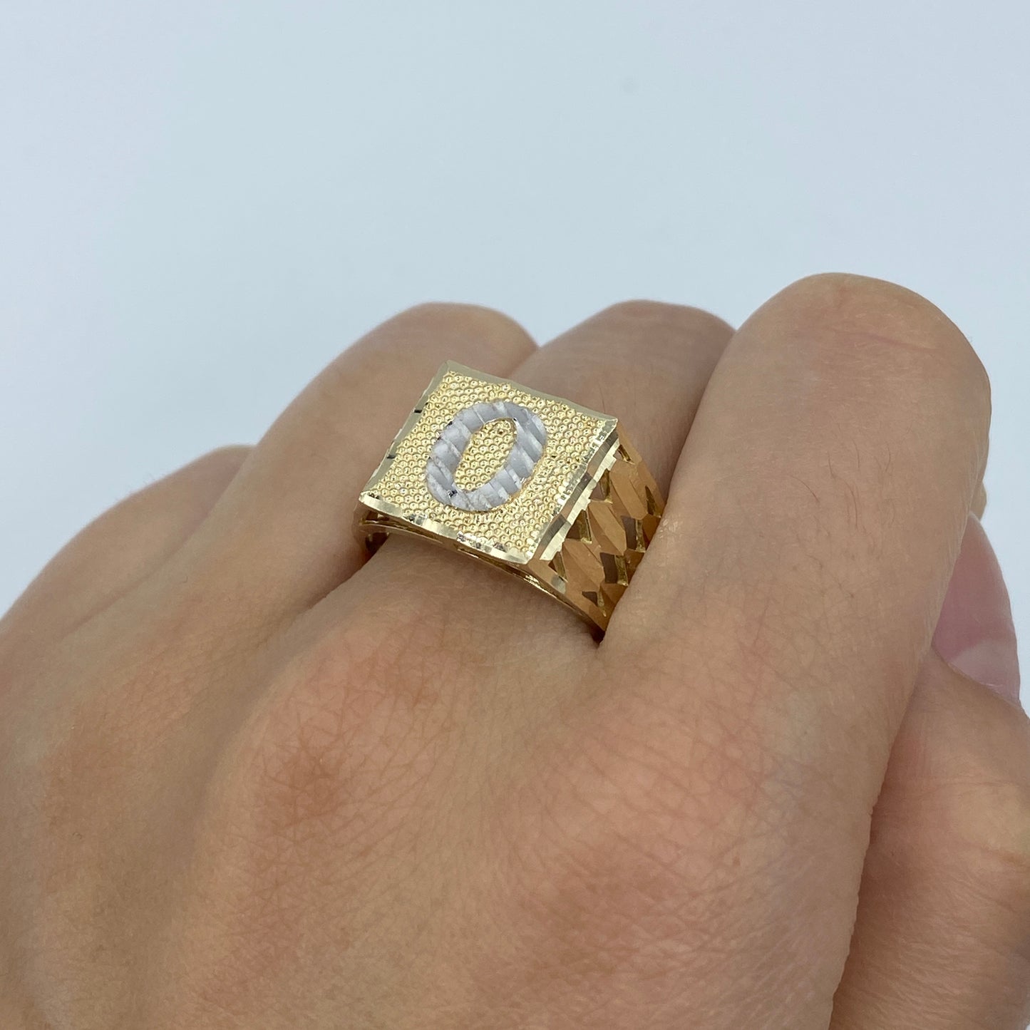 10K Initial Letter Square Block Ring